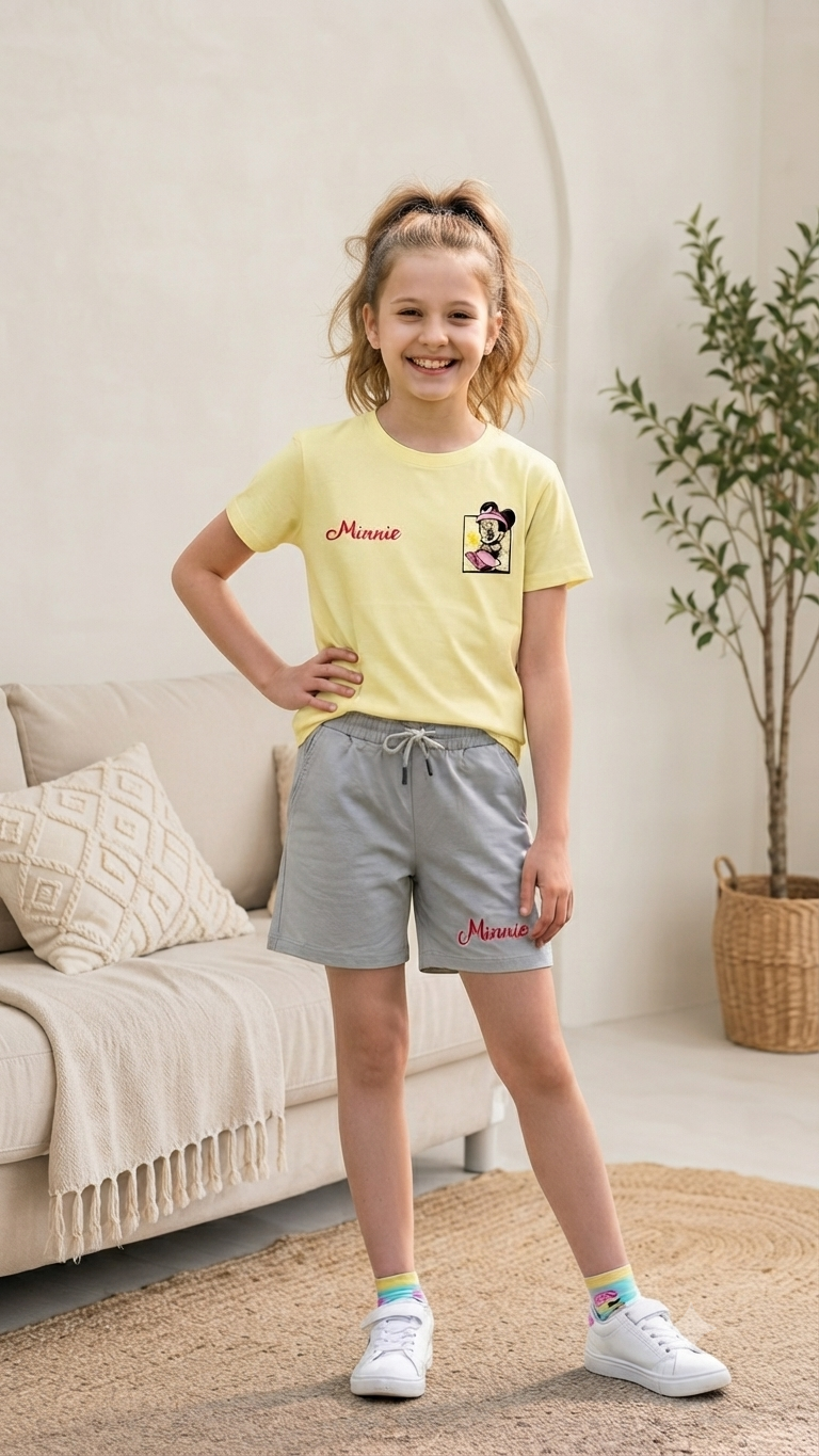 Girls Yellow Summer Milton Shorts Pajama Set