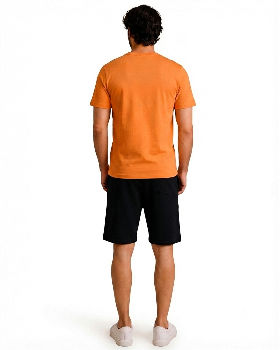 Men's Orange T-Shirt with Black Shorts Pajama Set