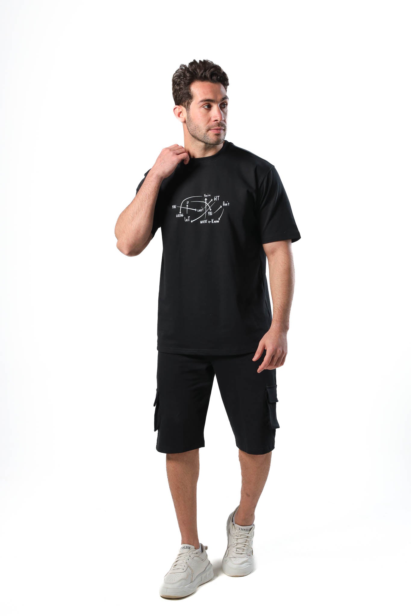 Men's pajama set with printed - Black