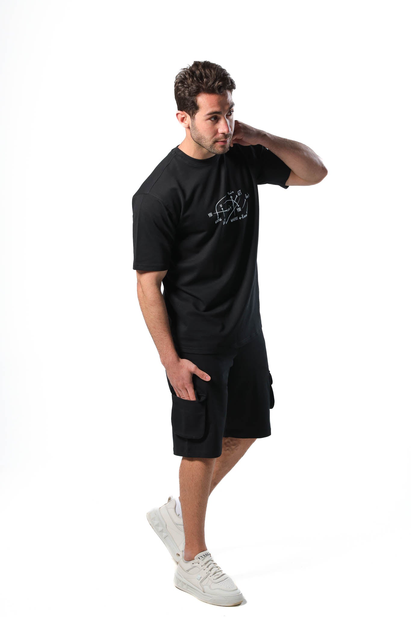 Men's pajama set with printed - Black