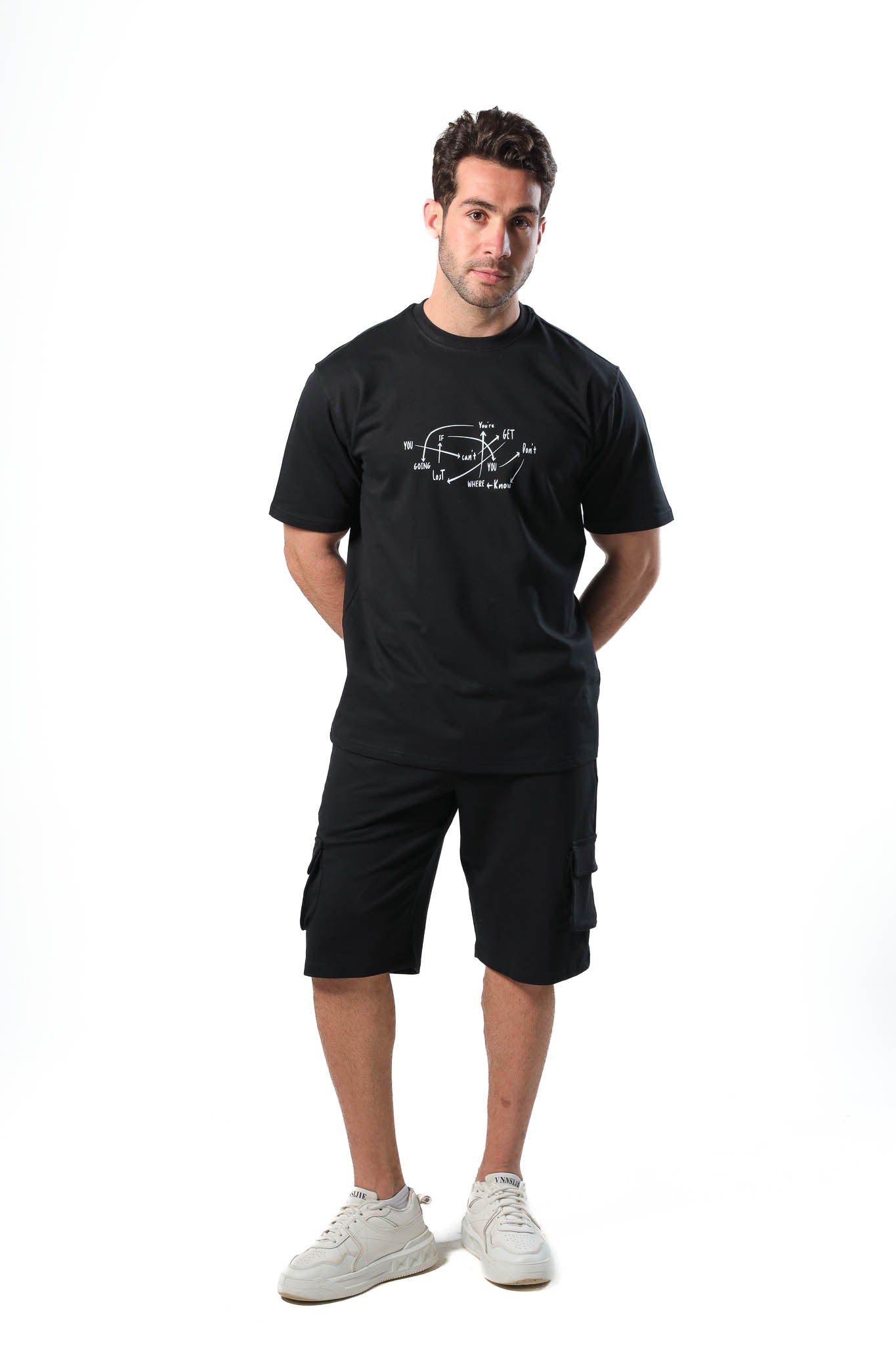 Men's pajama set with printed - Black