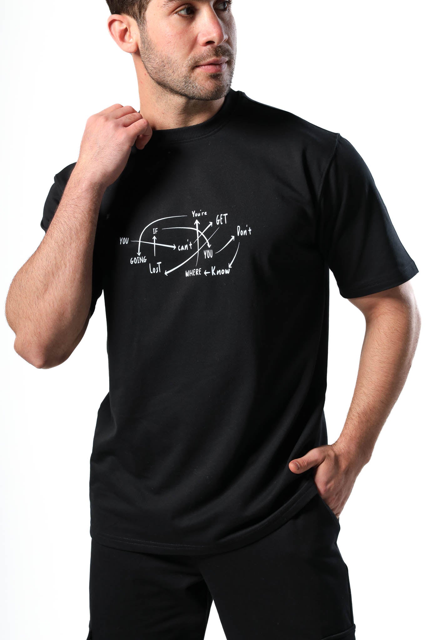 Men's pajama set with printed - Black