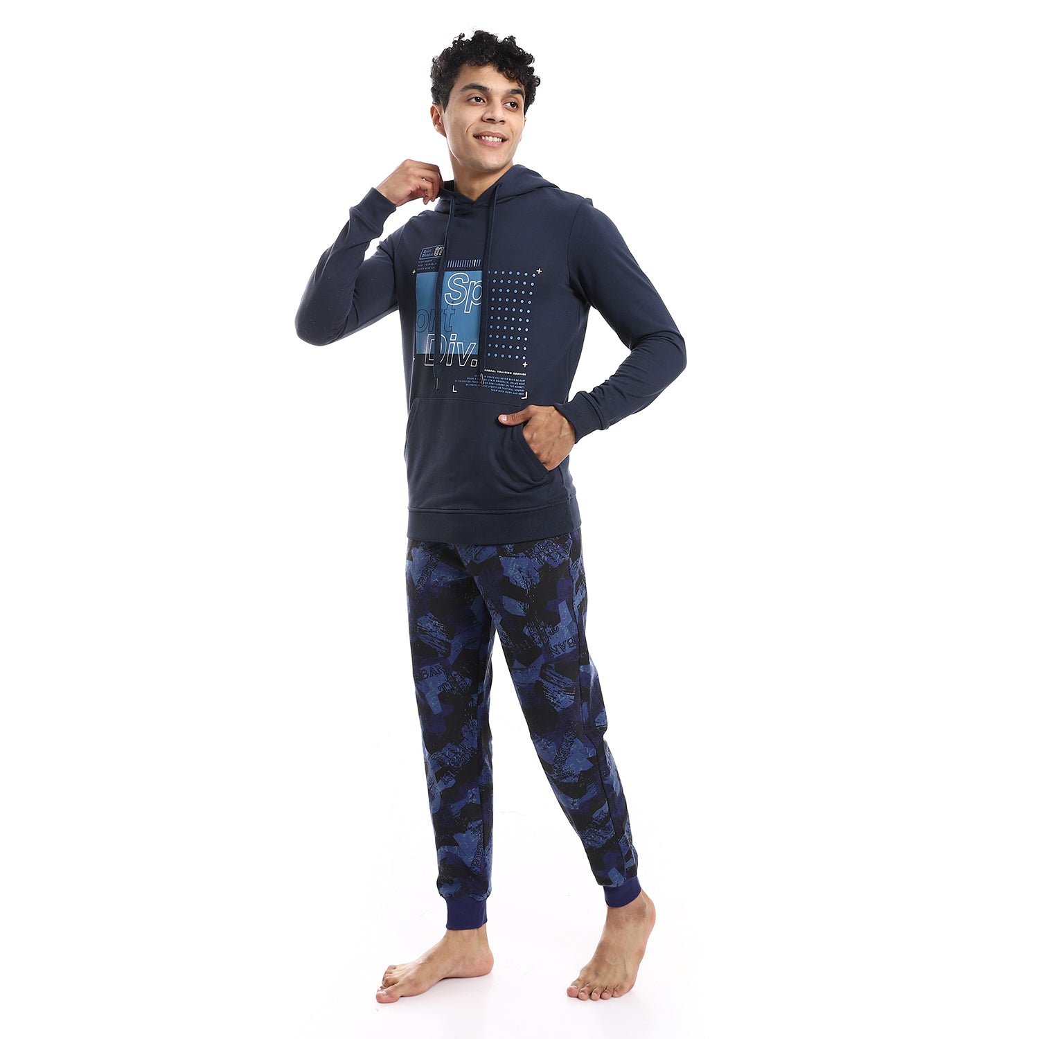 Men's winter hoodie pajamas-Navy