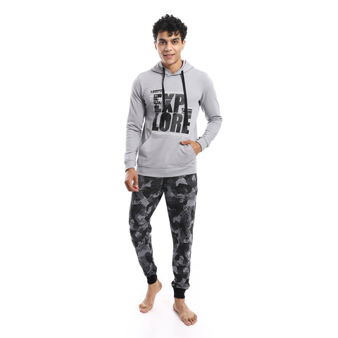 Men's winter hoodie camouflage pajamas from Red Cotton-Gray