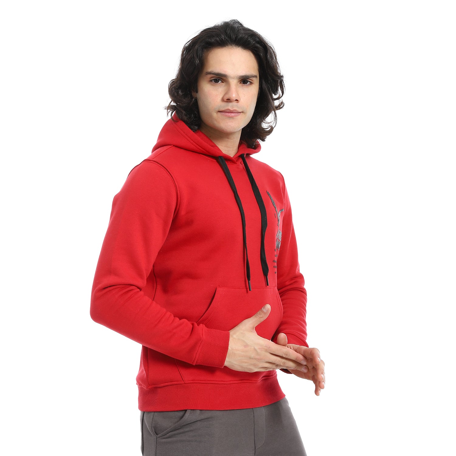 Red Cotton Hoodie With Printed - Red