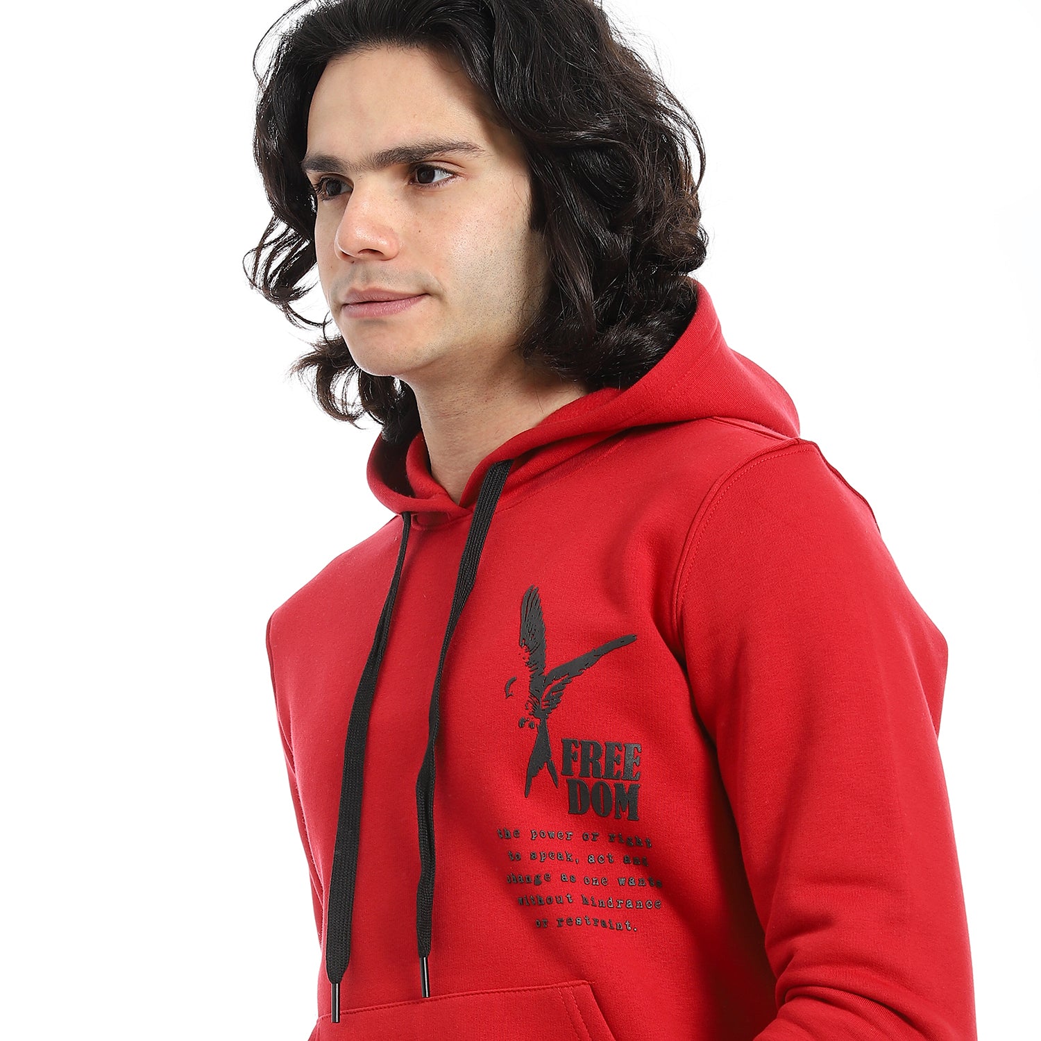 Red Cotton Hoodie With Printed - Red