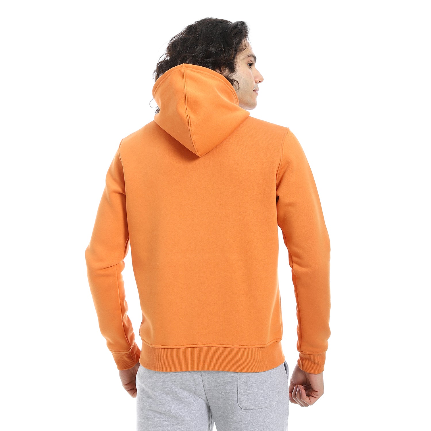 Red Cotton Hoodie With Printed - Orange