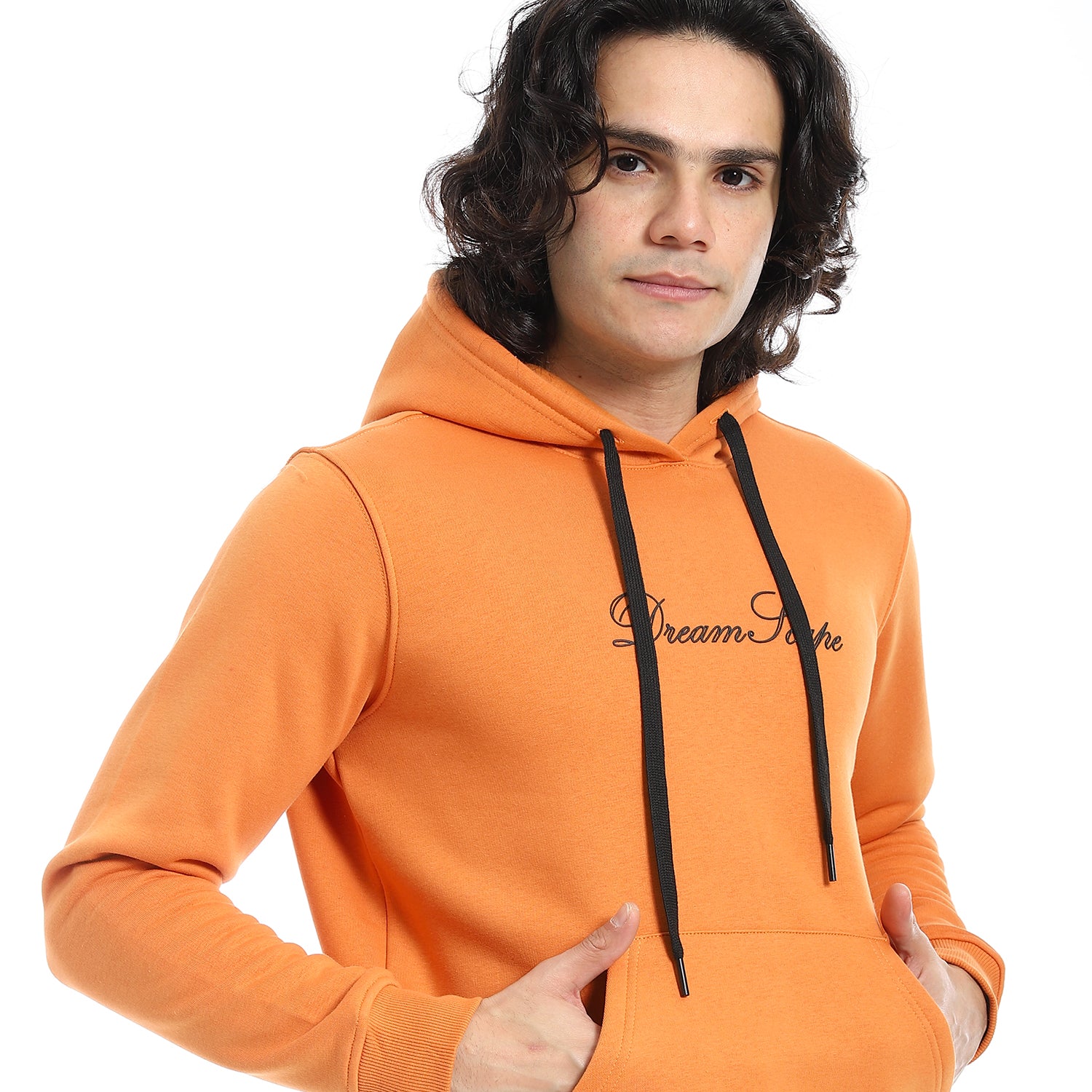 Red Cotton Hoodie With Printed - Orange