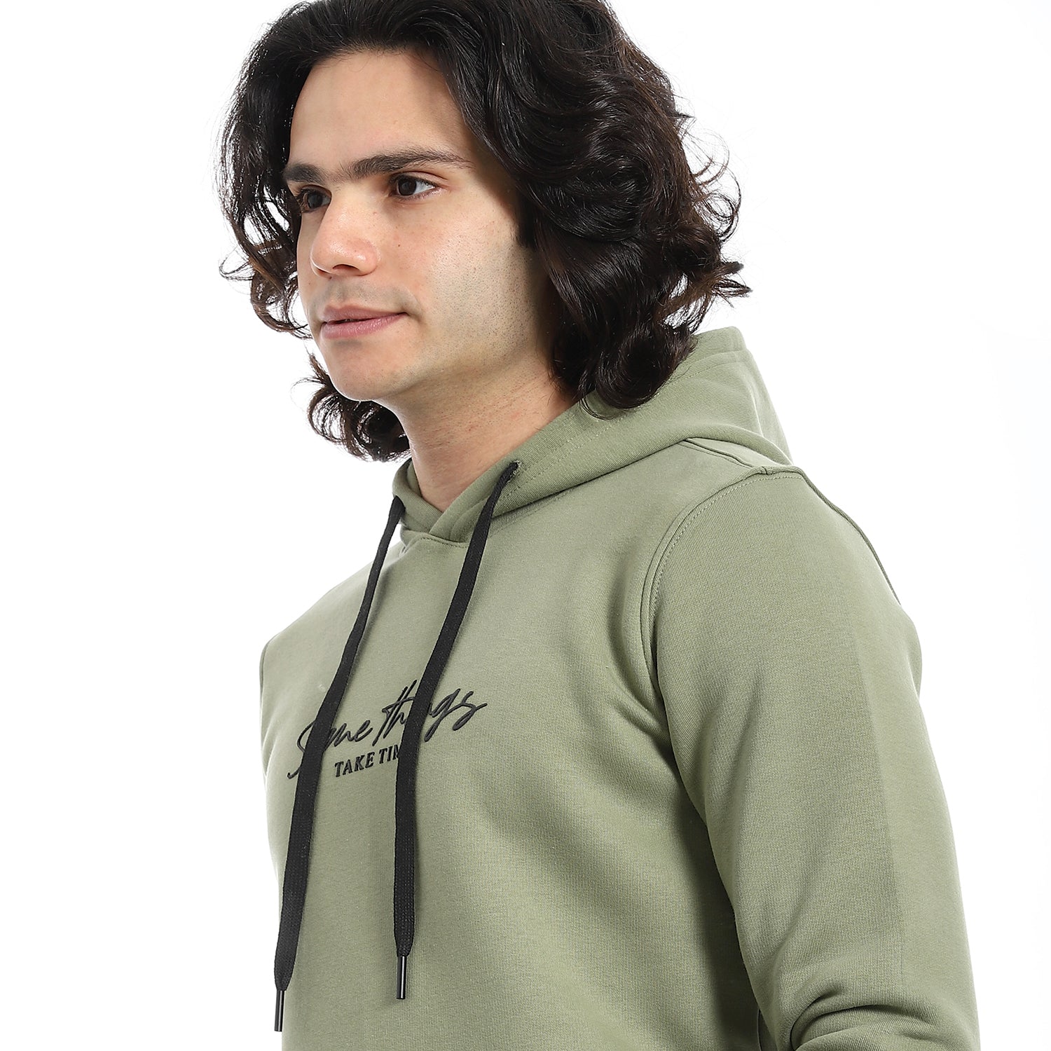 Red Cotton Hoodie With Printed - Dark Green