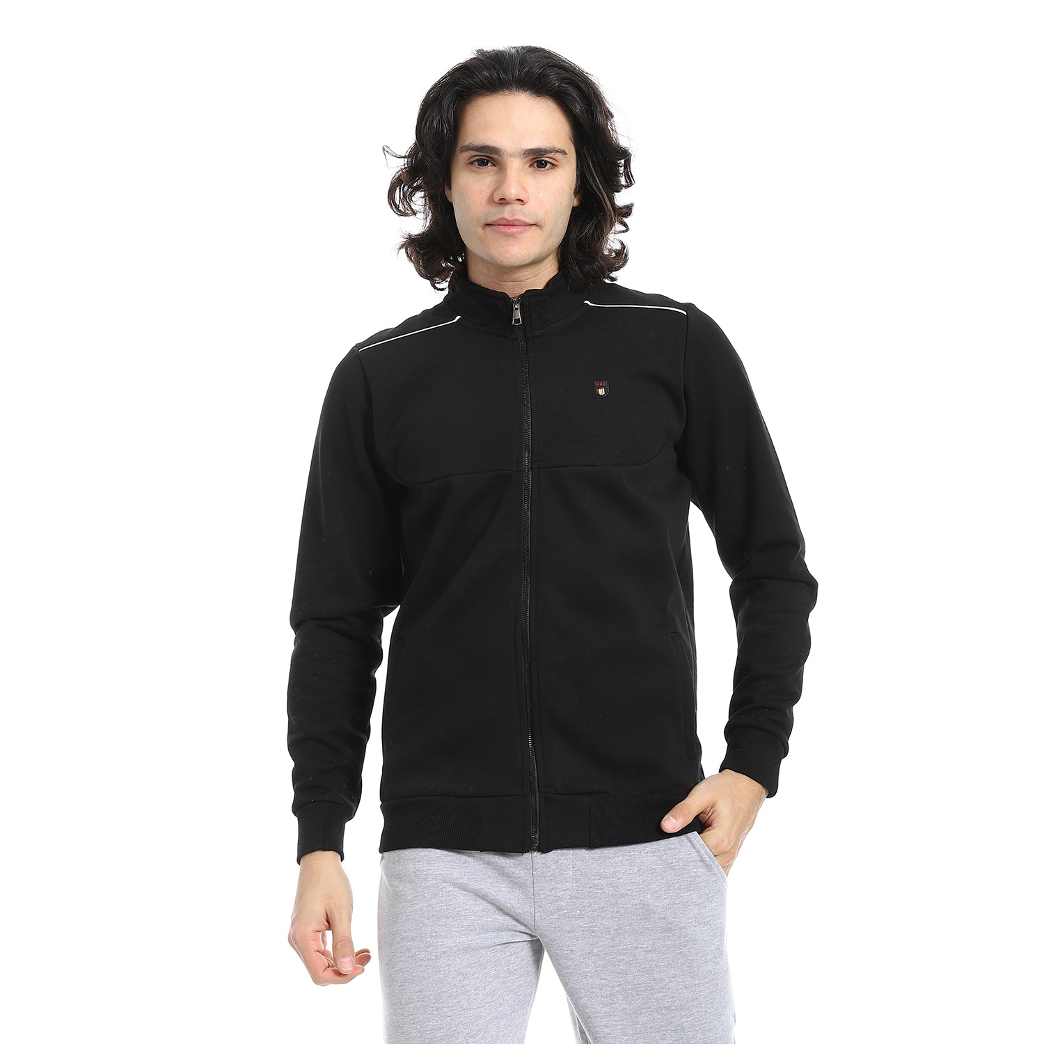 Men Sweatshirt - Mandarin Collar -Black