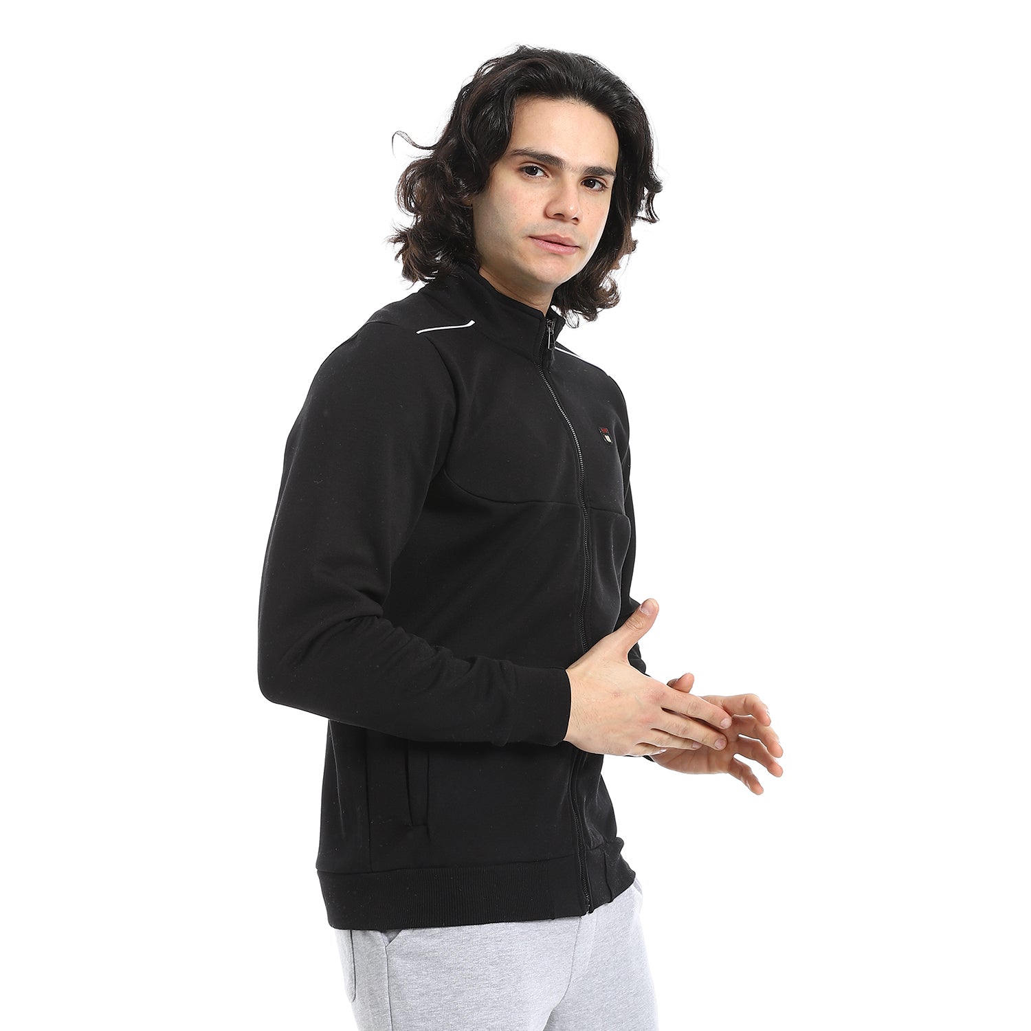 Men Sweatshirt - Mandarin Collar -Black