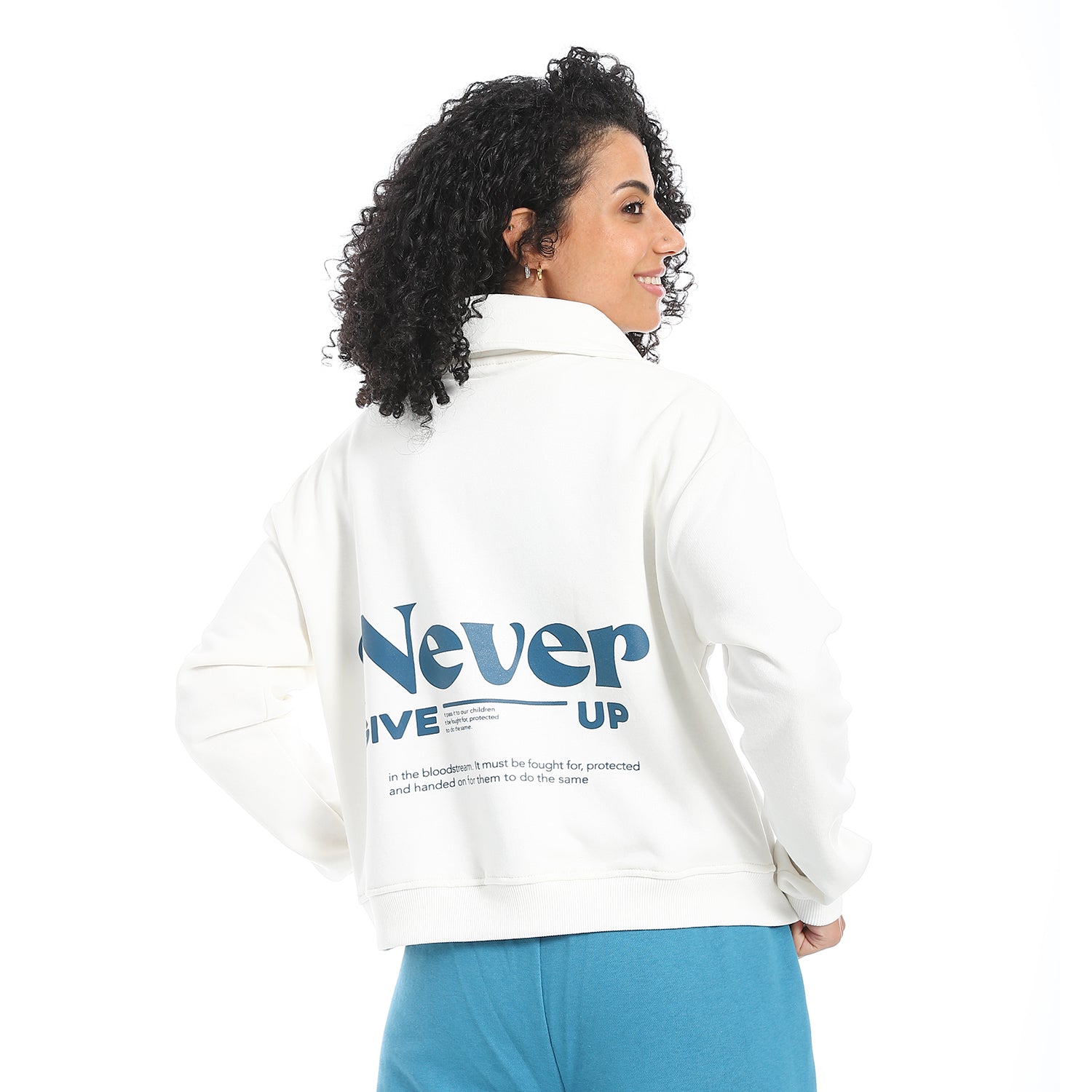 Women's Winter Quarter Zipper Sweatshirt With Printed - Off White