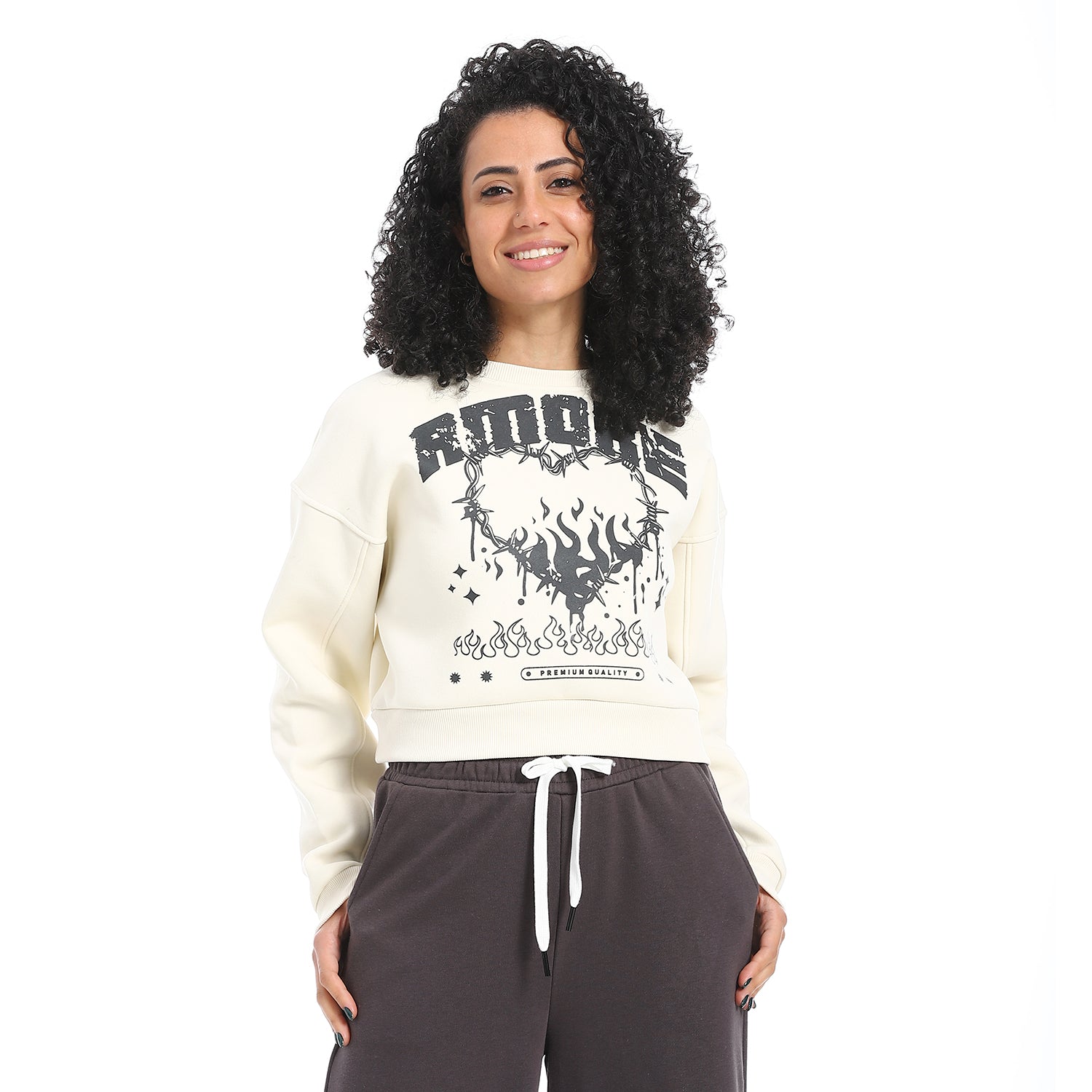 Women's Winter Sweatshirt With Printed - Off White