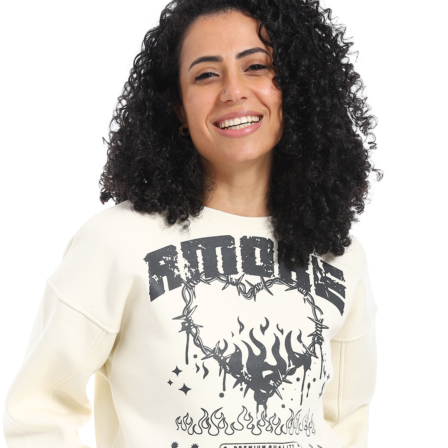 Women's Winter Sweatshirt With Printed - Off White