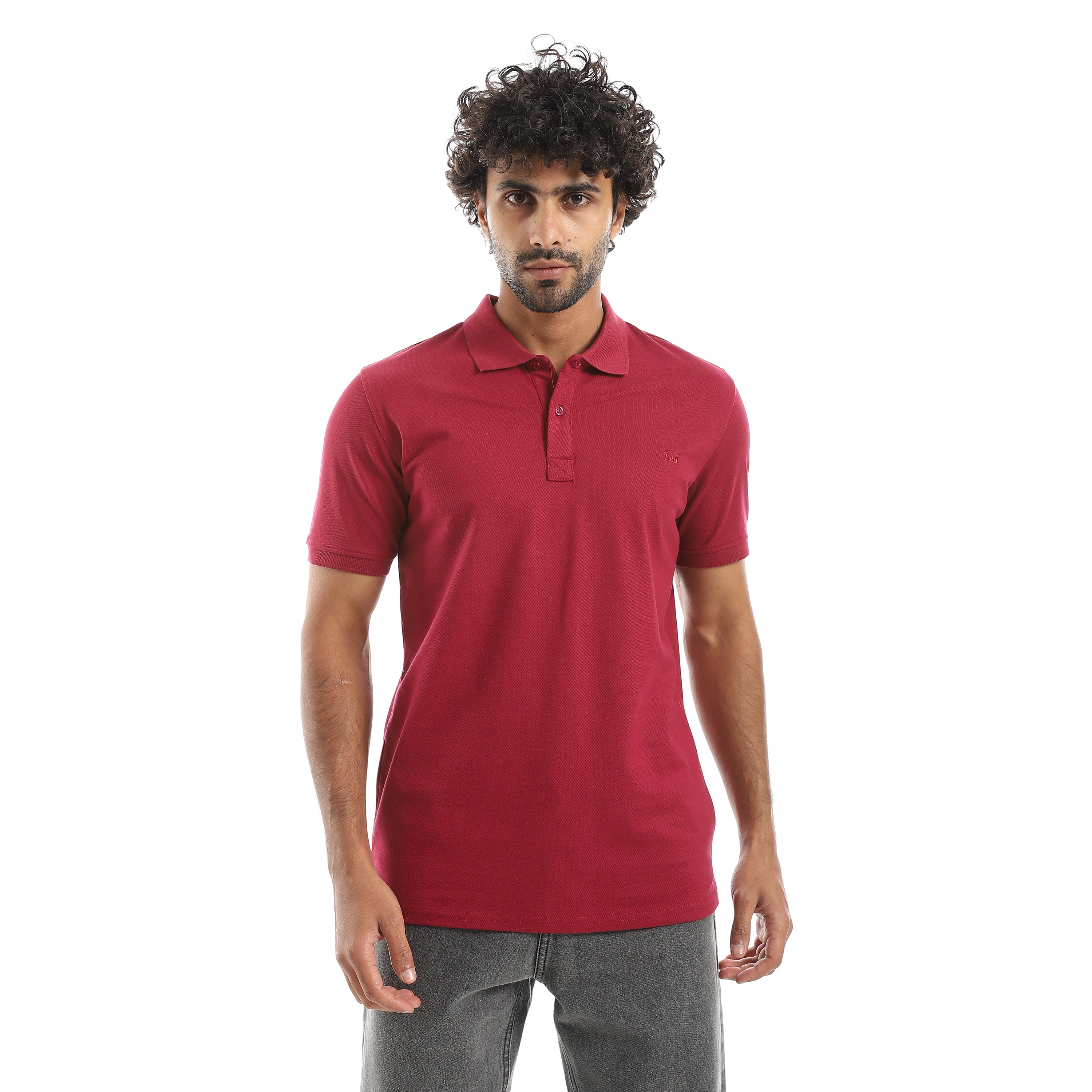 Men’s Polo T-Shirt with Embroidery - Burgundy