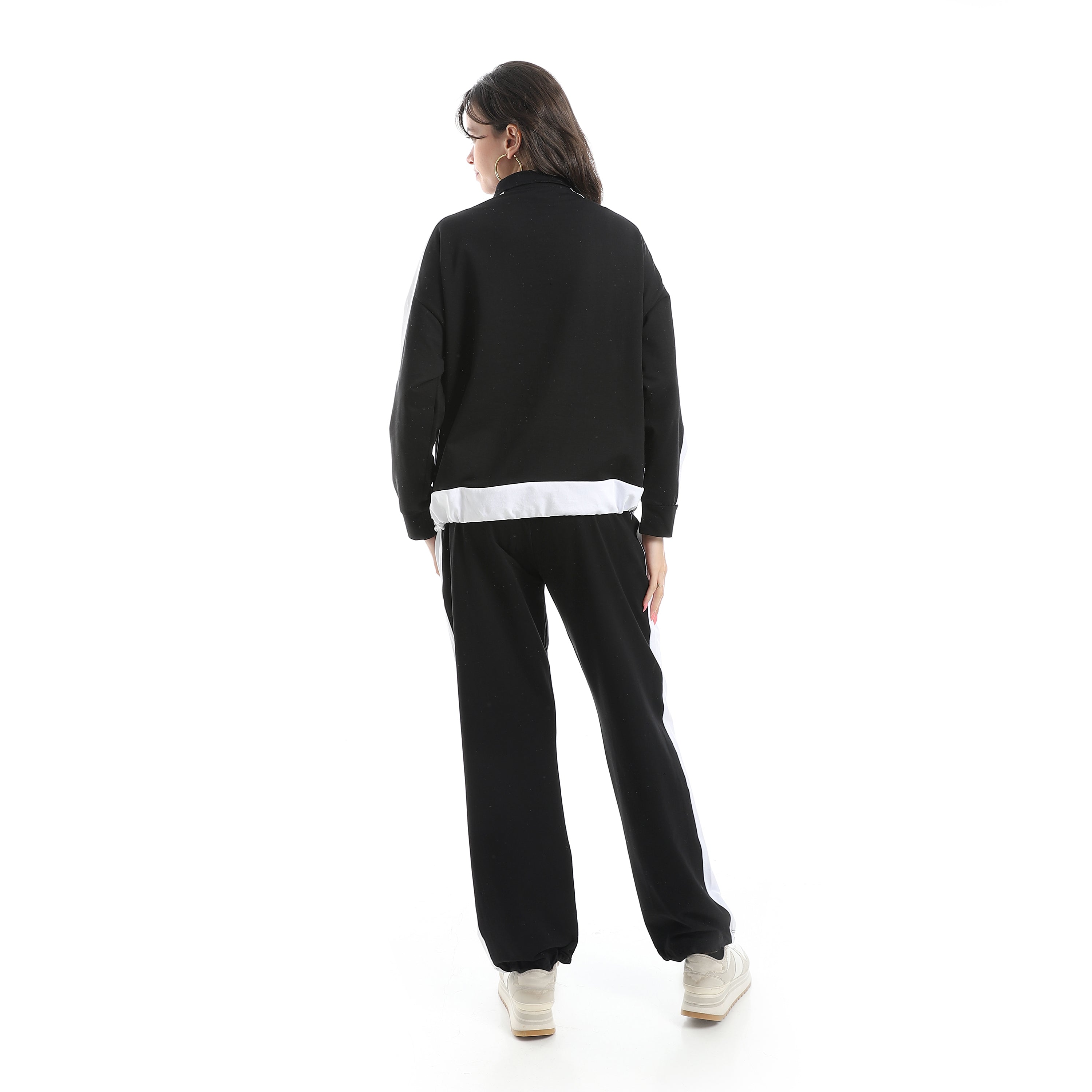 Women's Two-Tone Zip-Up Tracksuit – Black & White