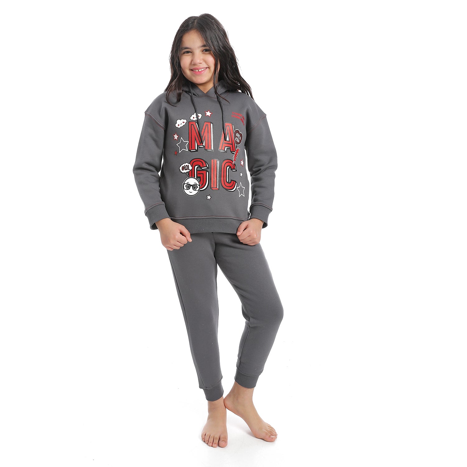 Girls' Winter Hoodie Pajamas - Dark Grey