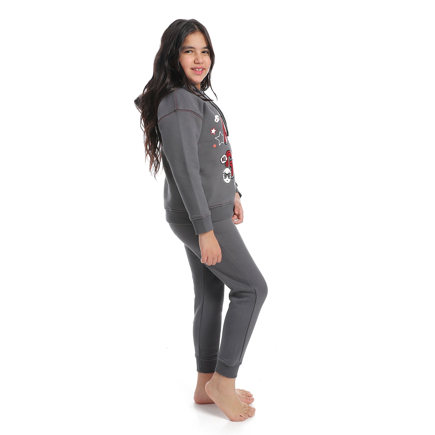 Girls' Winter Hoodie Pajamas - Dark Grey