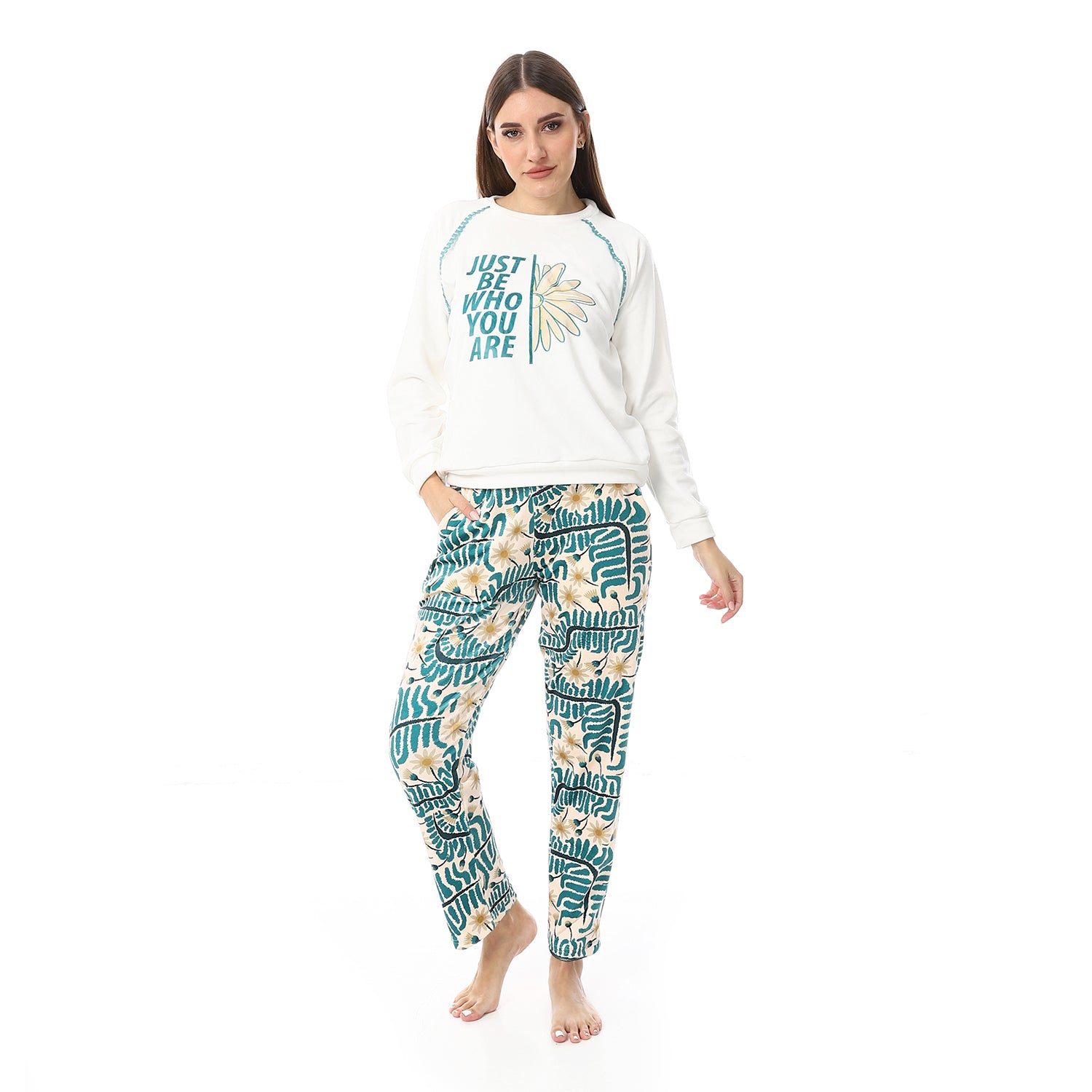 Women's Printed Velvet Pajamas - Off White