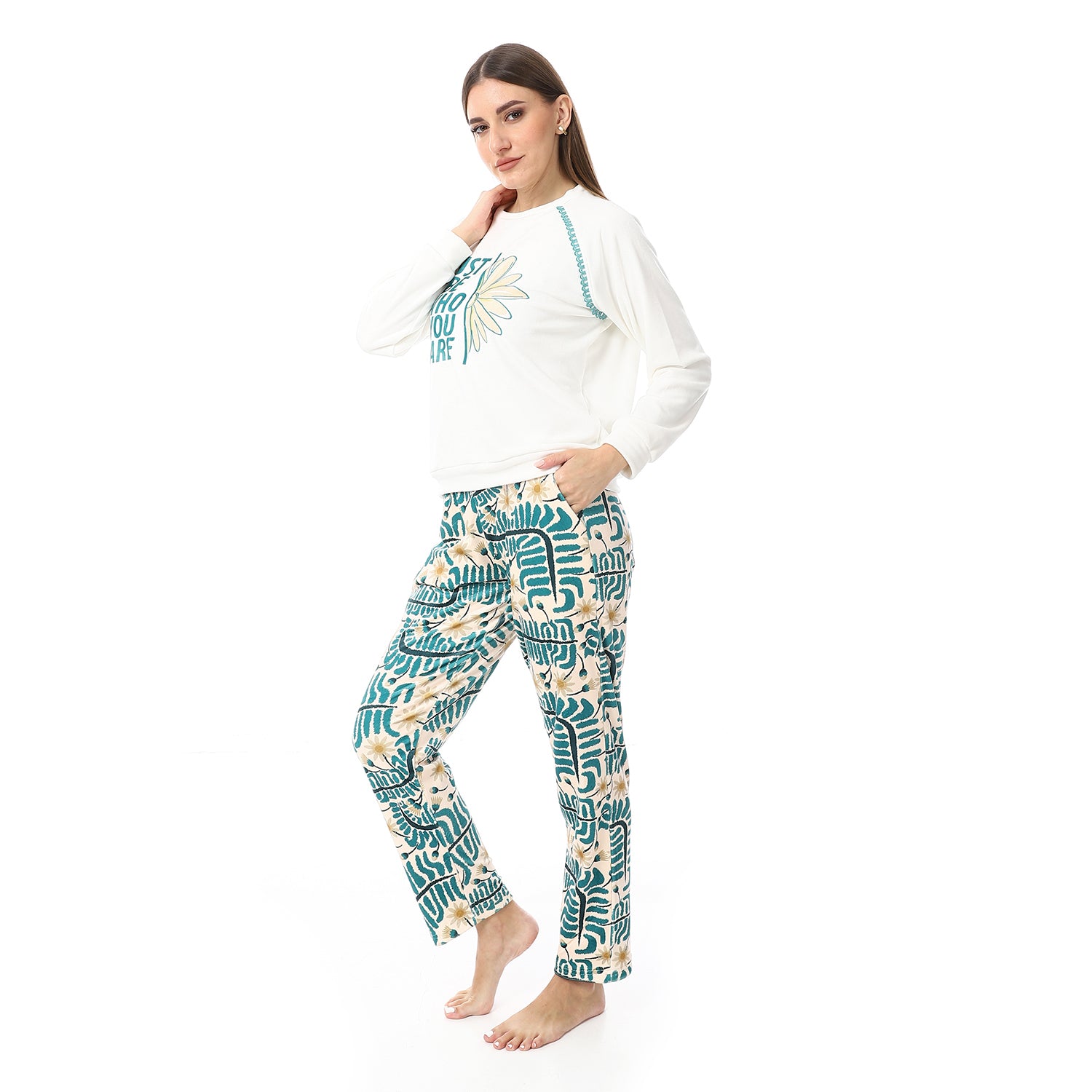 Women's Printed Velvet Pajamas - Off White