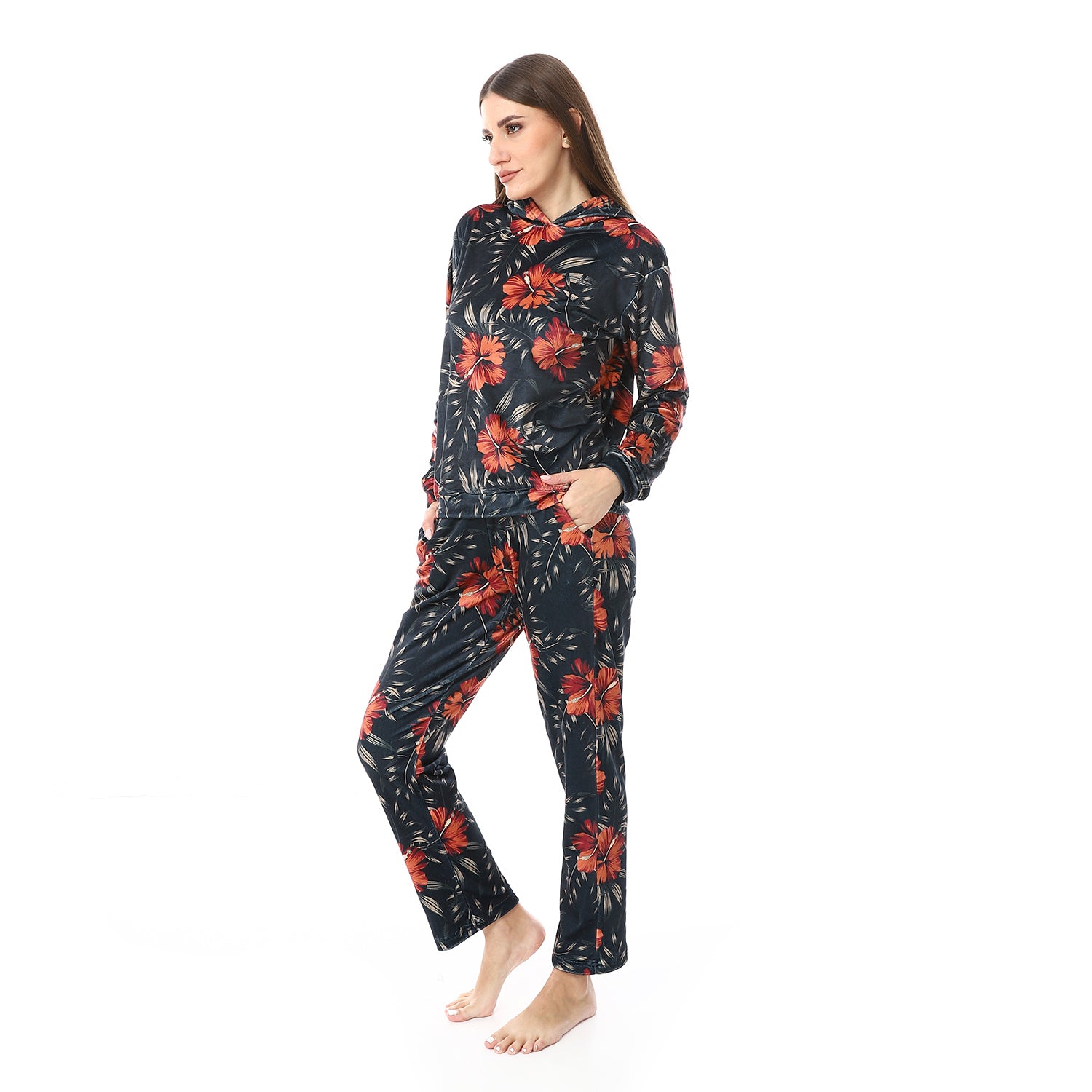 Women's Printed Velvet Pajamas - Dark Green