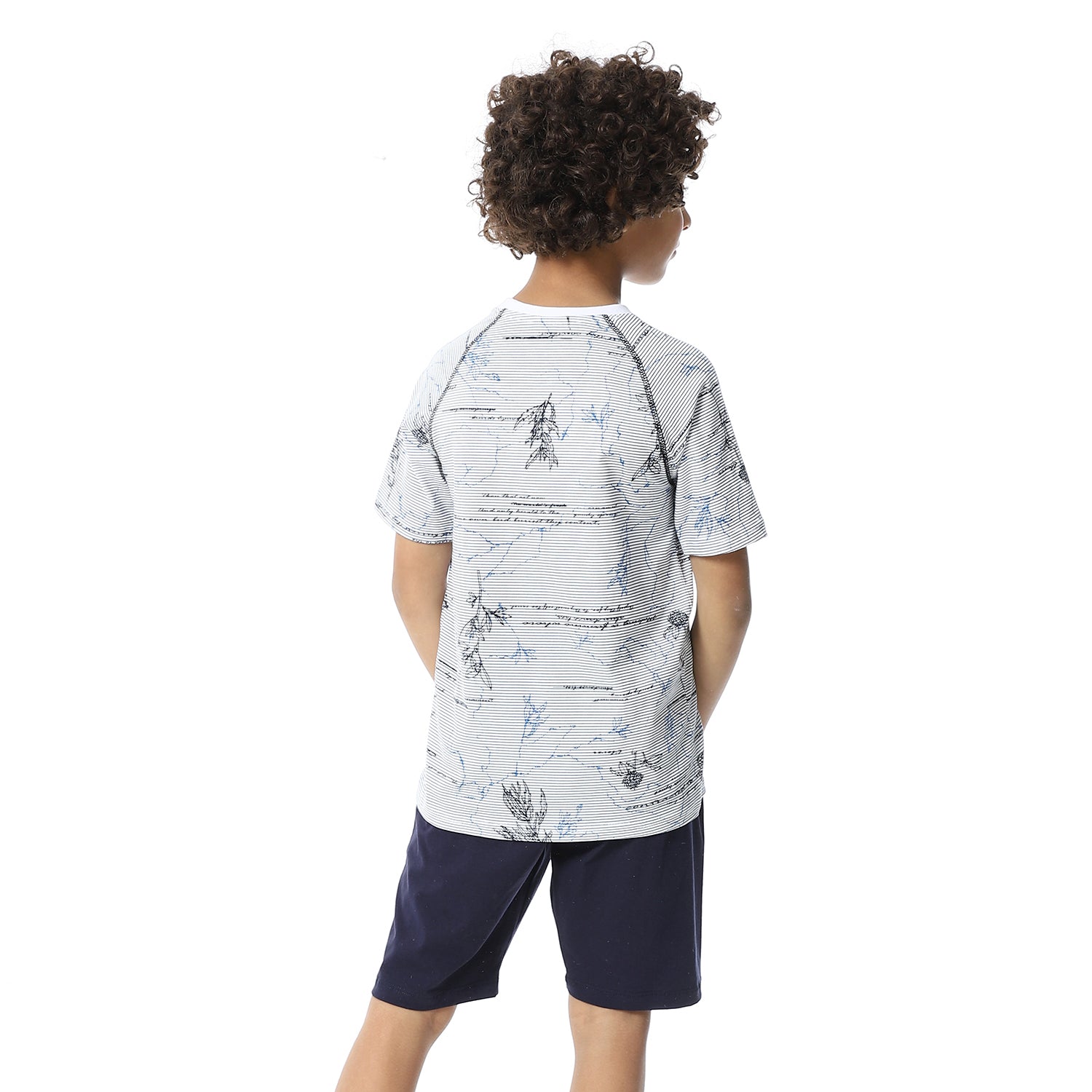 Boys Short Sleeves Tee & Slip On Shorts Pajama Set - White & Navy