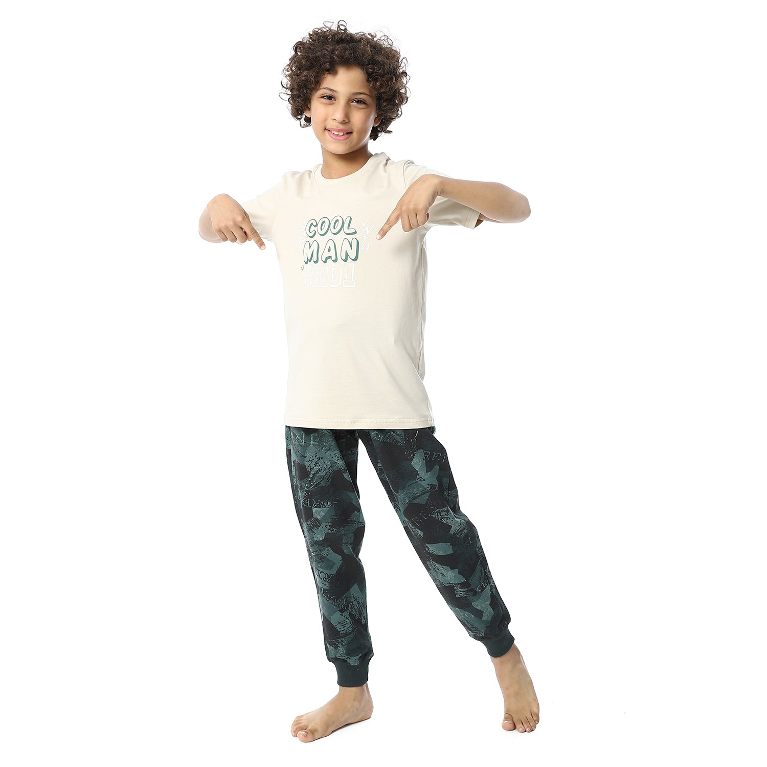 Boys' Cool Pajama Set - Graphic Tee and Camouflage Pants-Beige