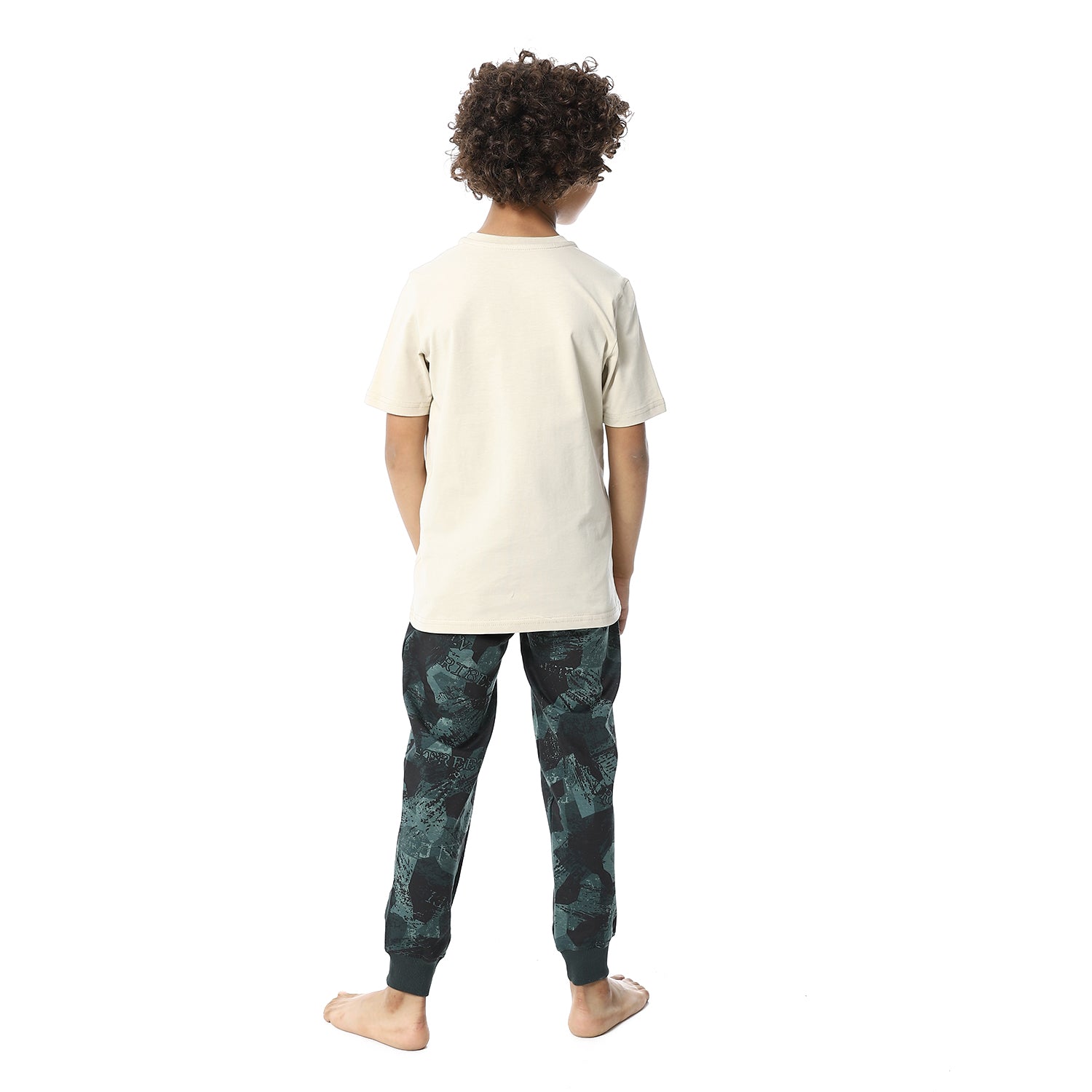 Boys' Cool Pajama Set - Graphic Tee and Camouflage Pants-Beige