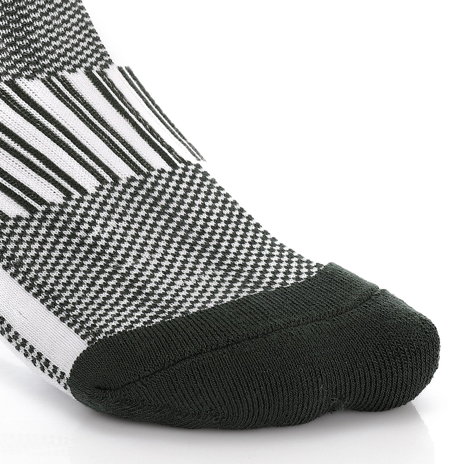 Men Plain Mid Calf Socket Socks - White & Dark Green