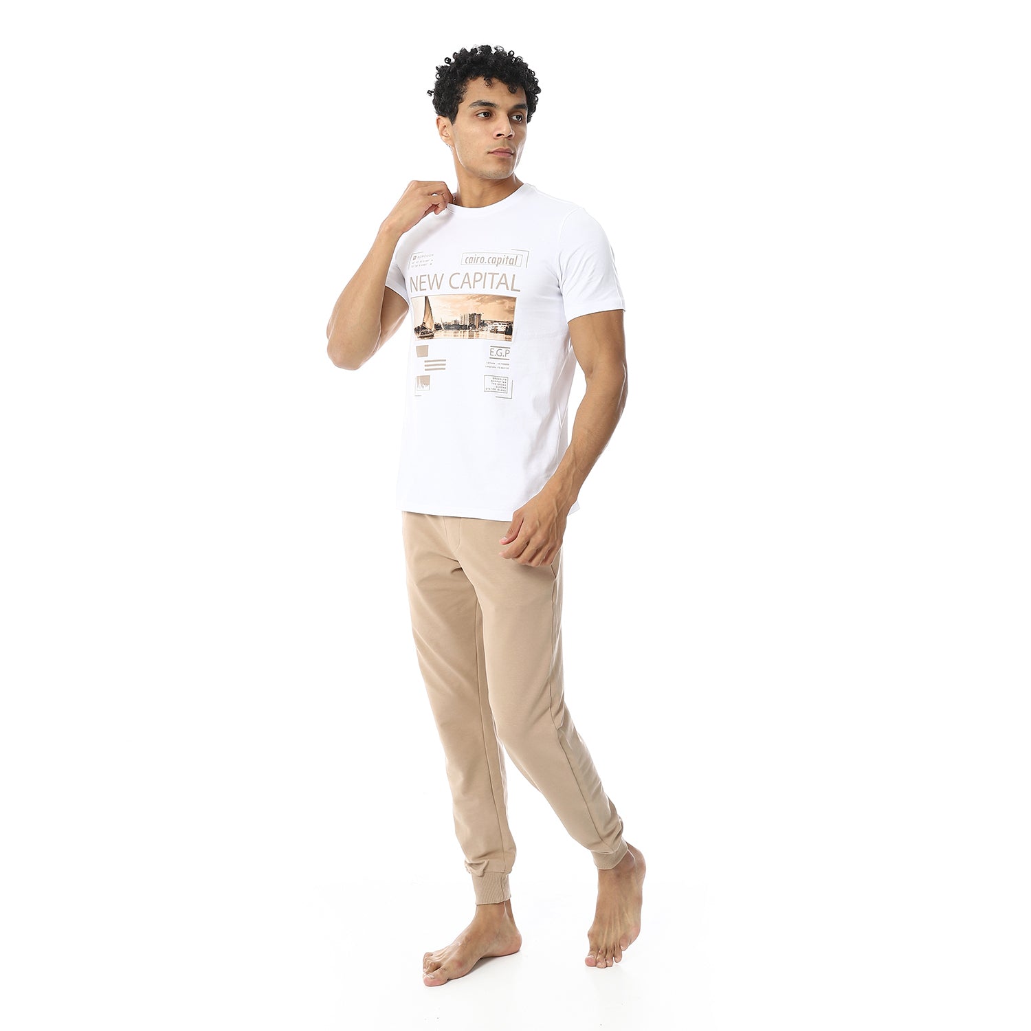 Men's Summer Pajmas, White T-Shirt With Cafe Sweatpants, Stylish and Comfortable Casual Wear