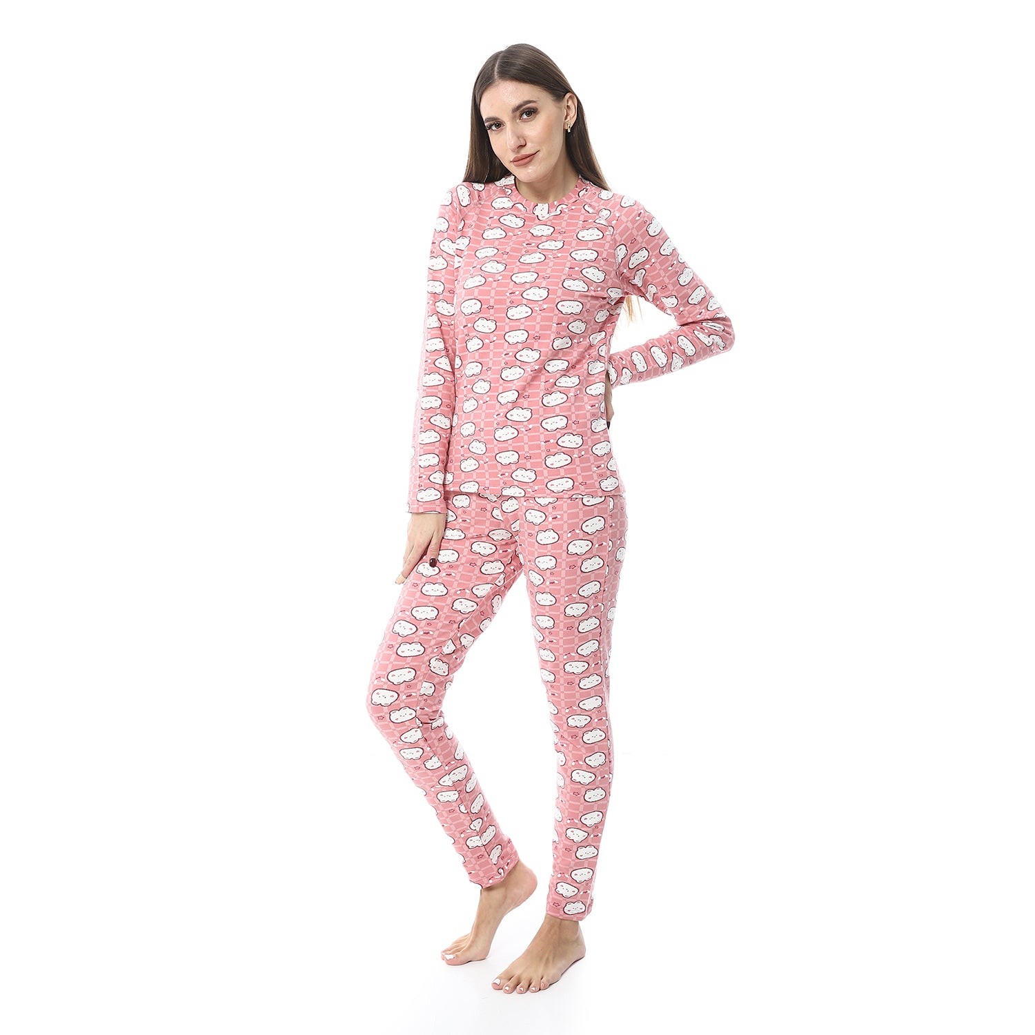 Women Printed Thermal Set Padded Inside - Rose