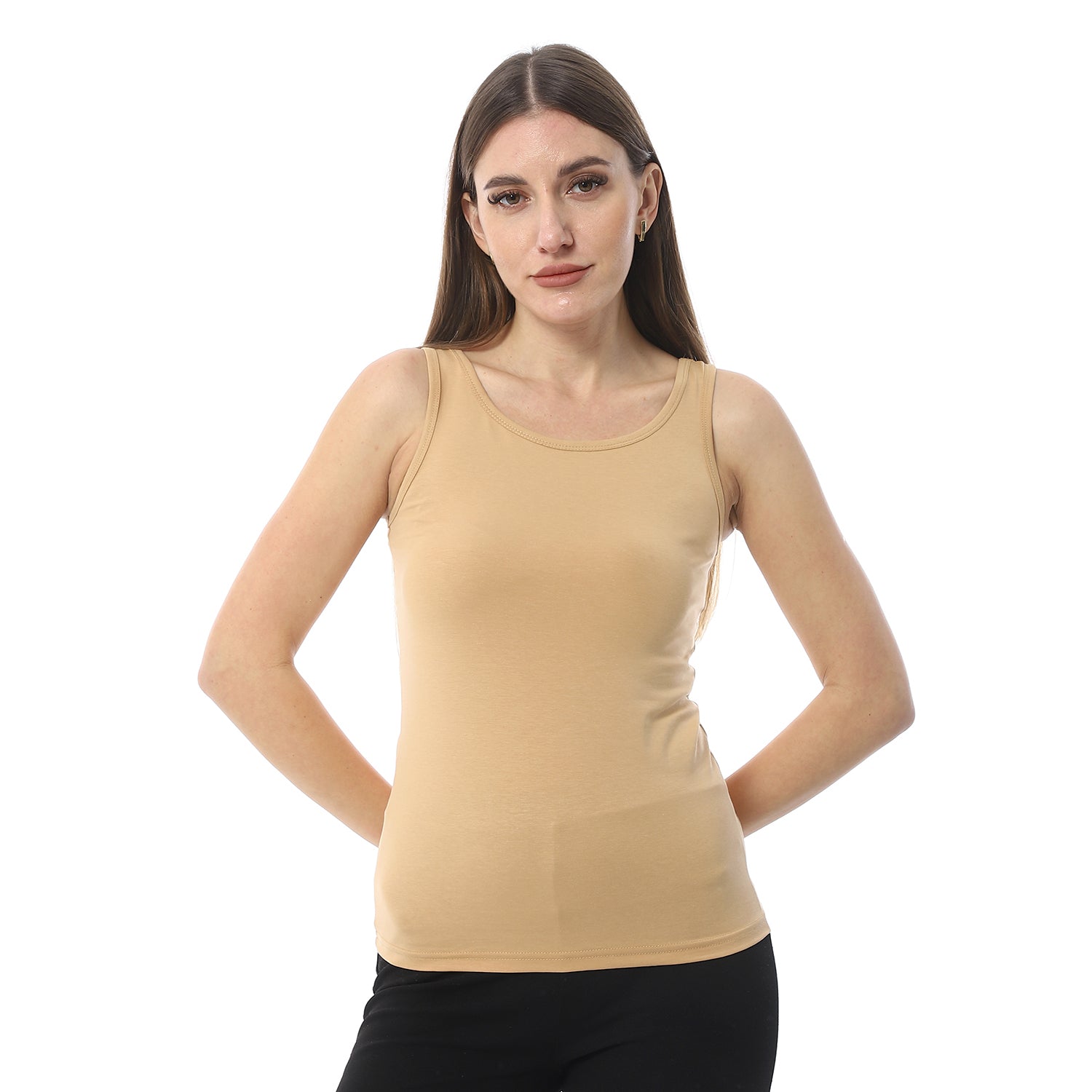 Women Tank Top Wide Strap - Beige