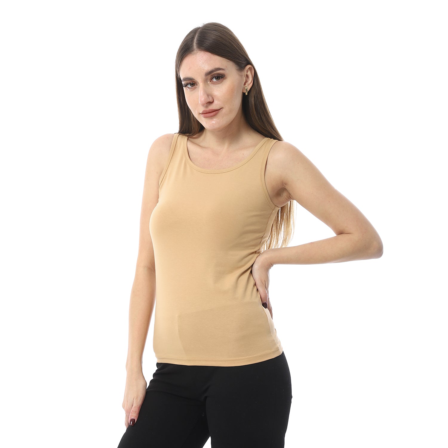 Women Tank Top Wide Strap - Beige