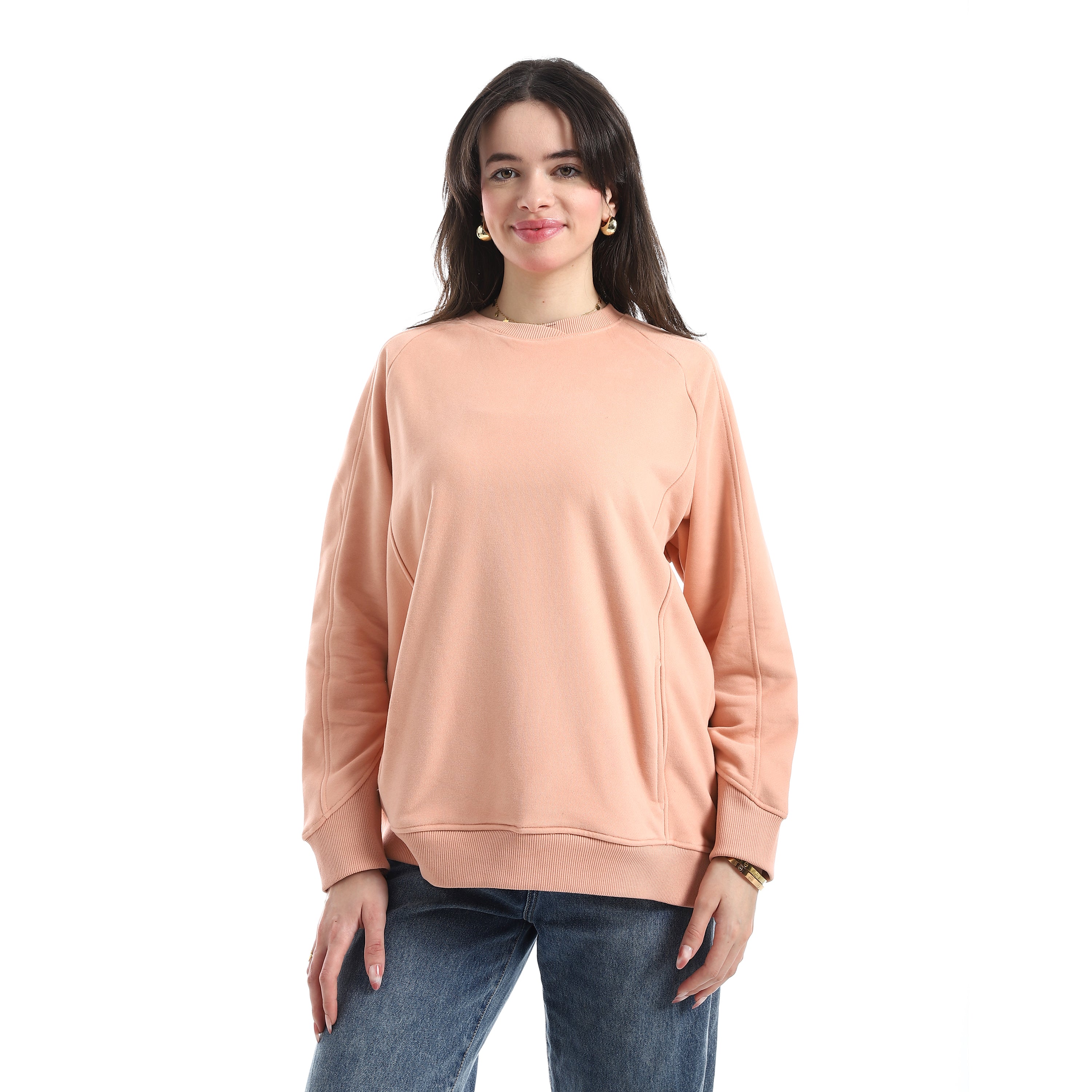 Women’s Soft Peach Crewneck Sweatshirt with Side Pockets