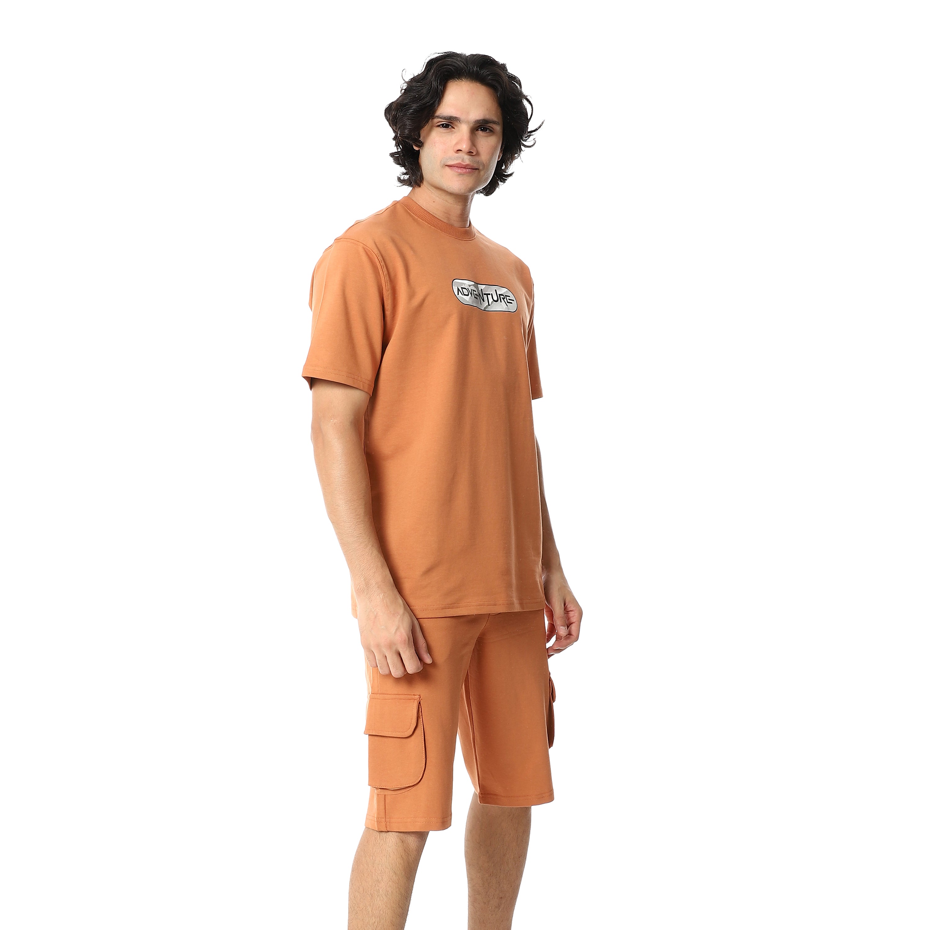 Men's Set Casual Cargo Shorts Set – Print T-Shirt