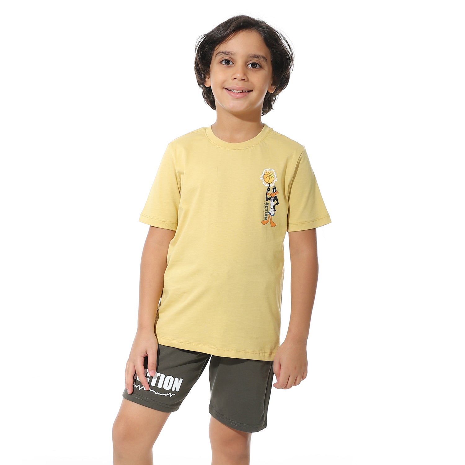 Boys Printed Colorful Summer & Pajama Shorts Set - Yellow