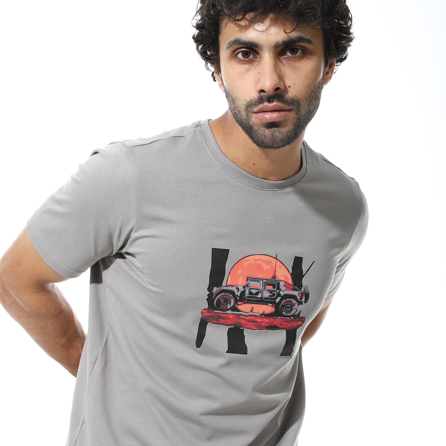 Men's Regular Fit Grey T-Shirt with Printed