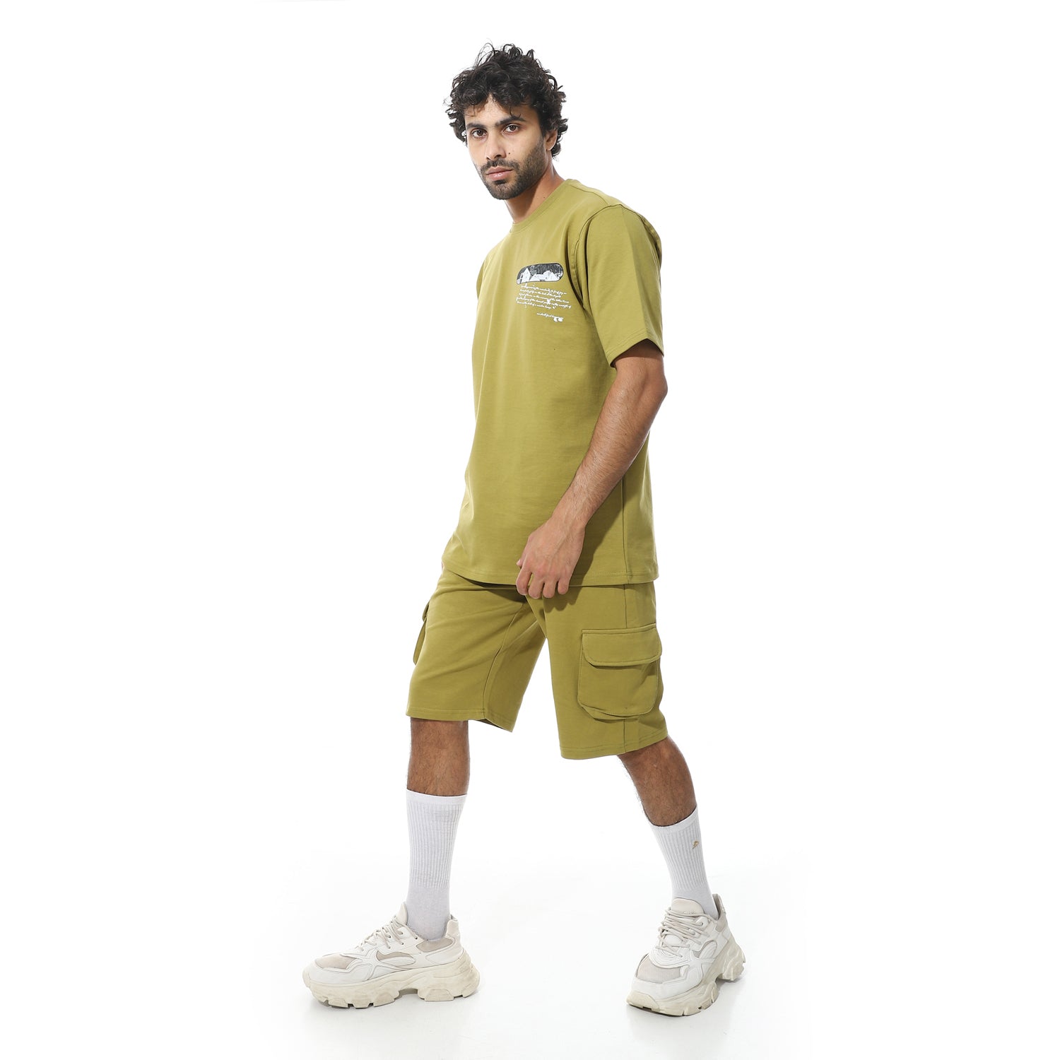Men's Set Casual Cargo Shorts Set – Print T-Shirt