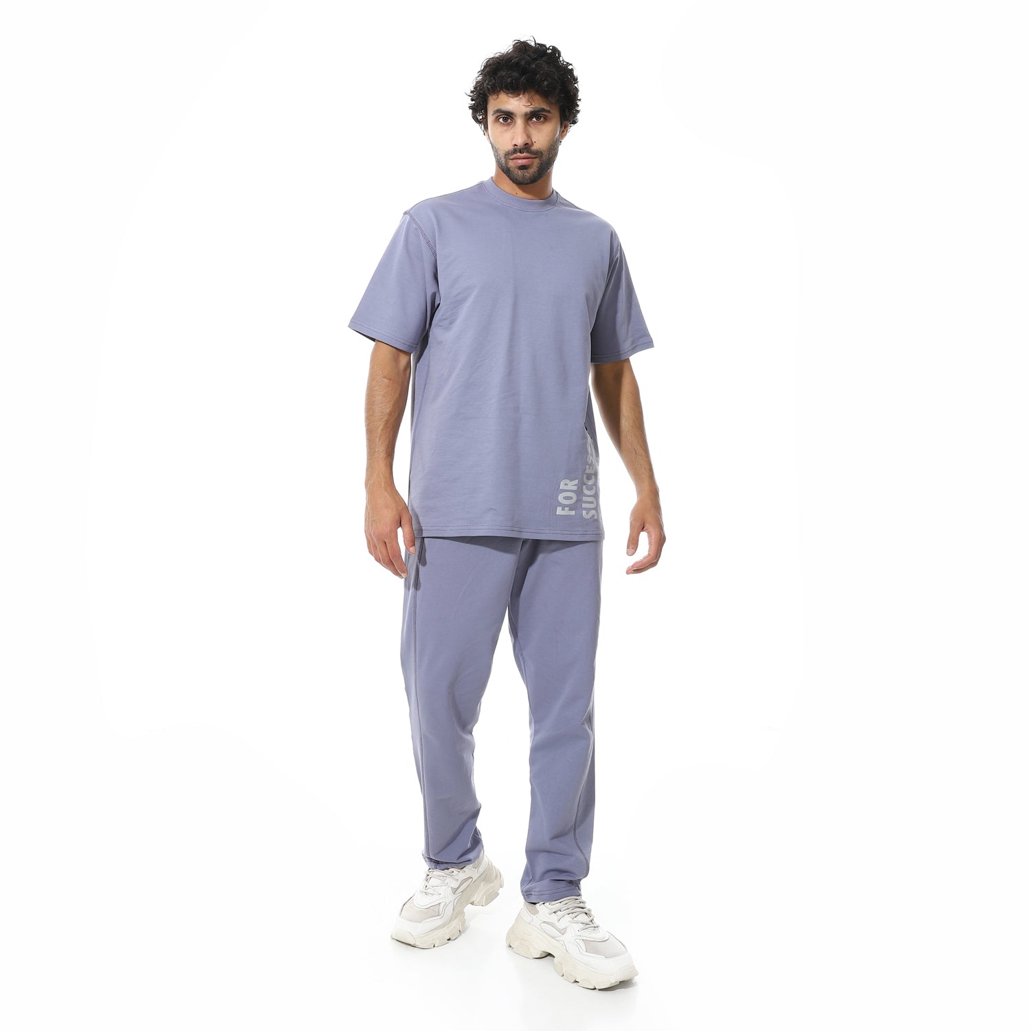 Men's Relaxed Fit Lavender Lounge Set with Bold Side Print