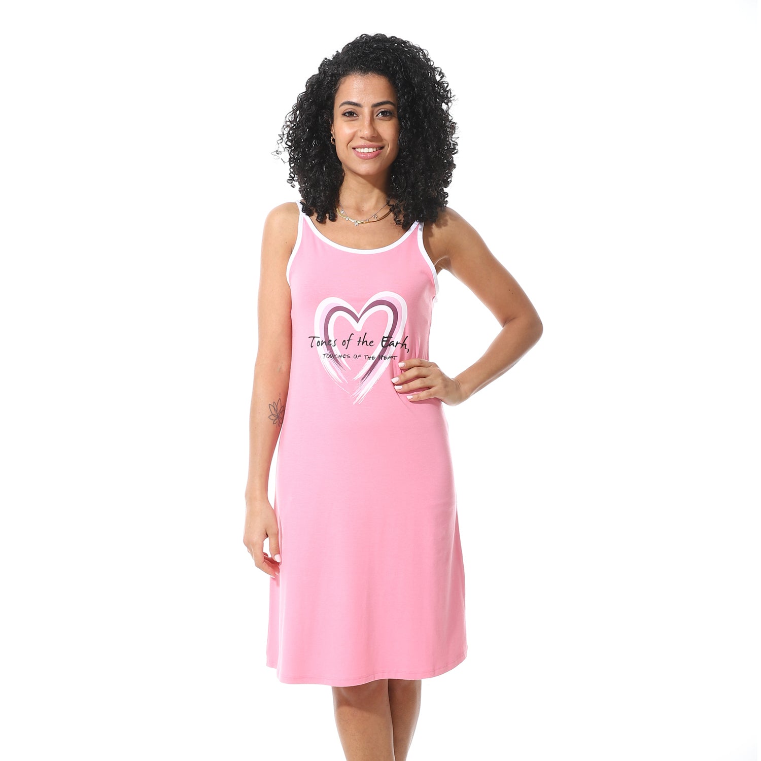 Women's Cotton Nightdress in Pink with Heart Print