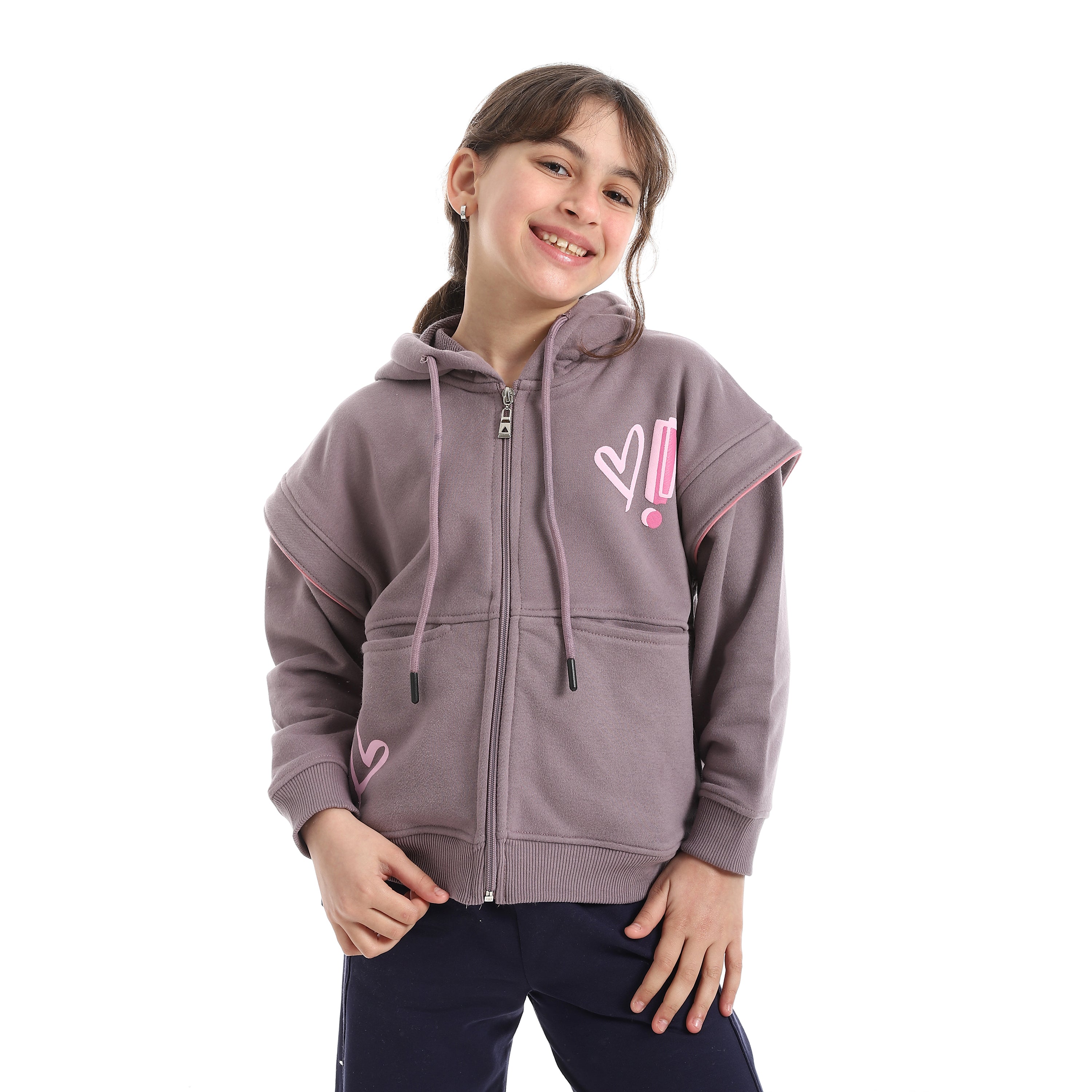 Girls2×24karats ZIP HOODIE Girls' Oversized Layered-Sleeve Zip-Up Hoodie