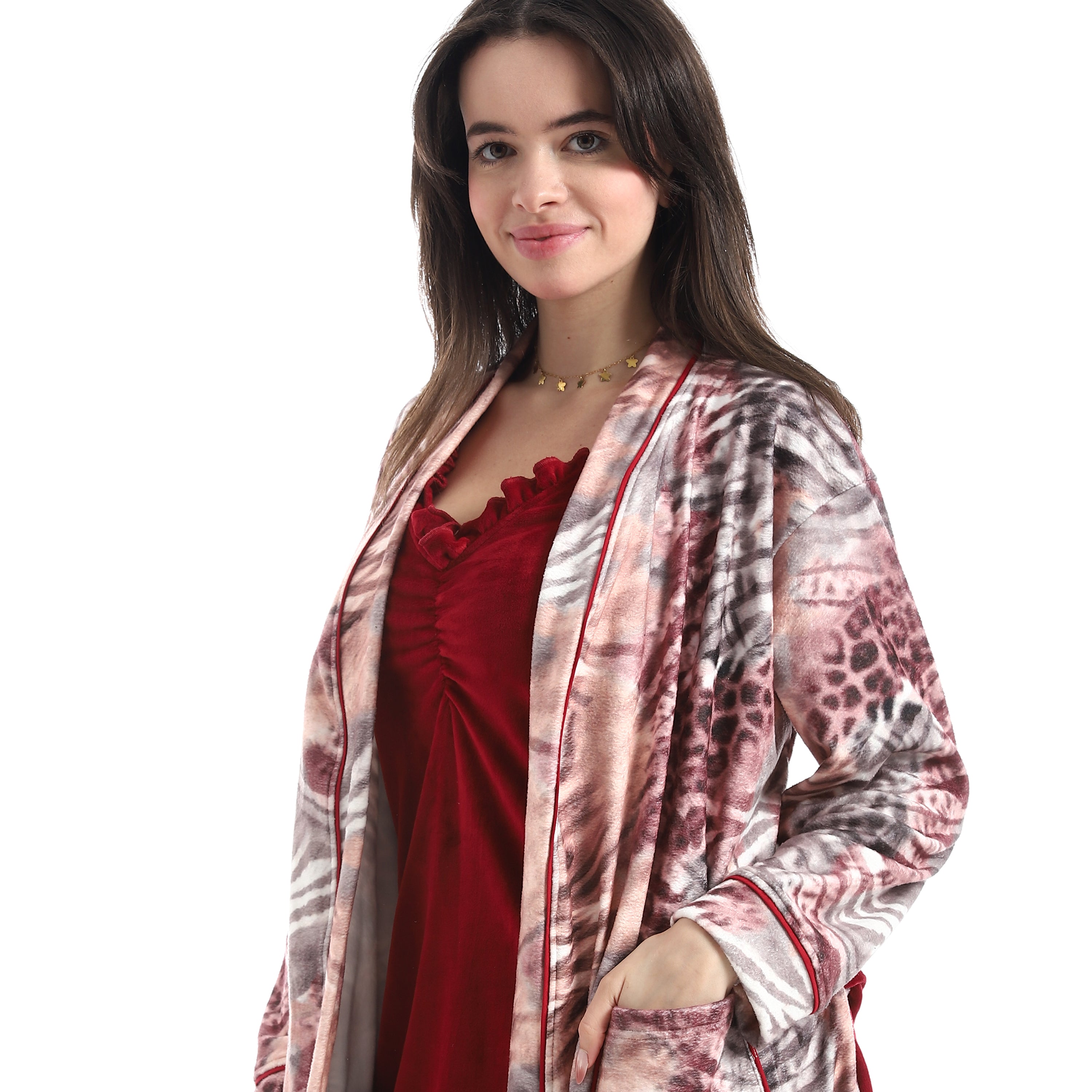 Women's Velvet Nightgown & Printed Robe Set