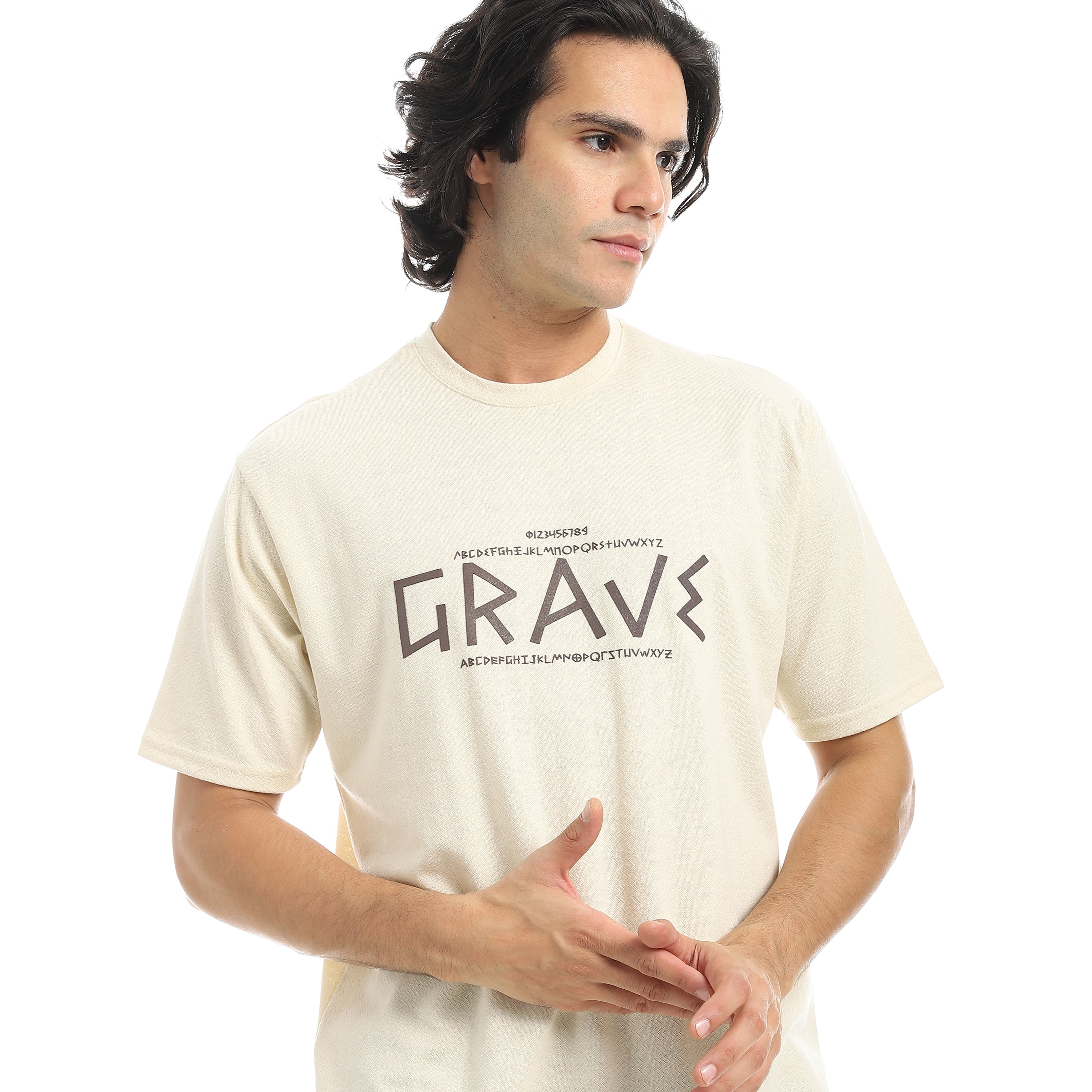 Men's Jacquard T-Shirt with "GRAVE" Print - Off White