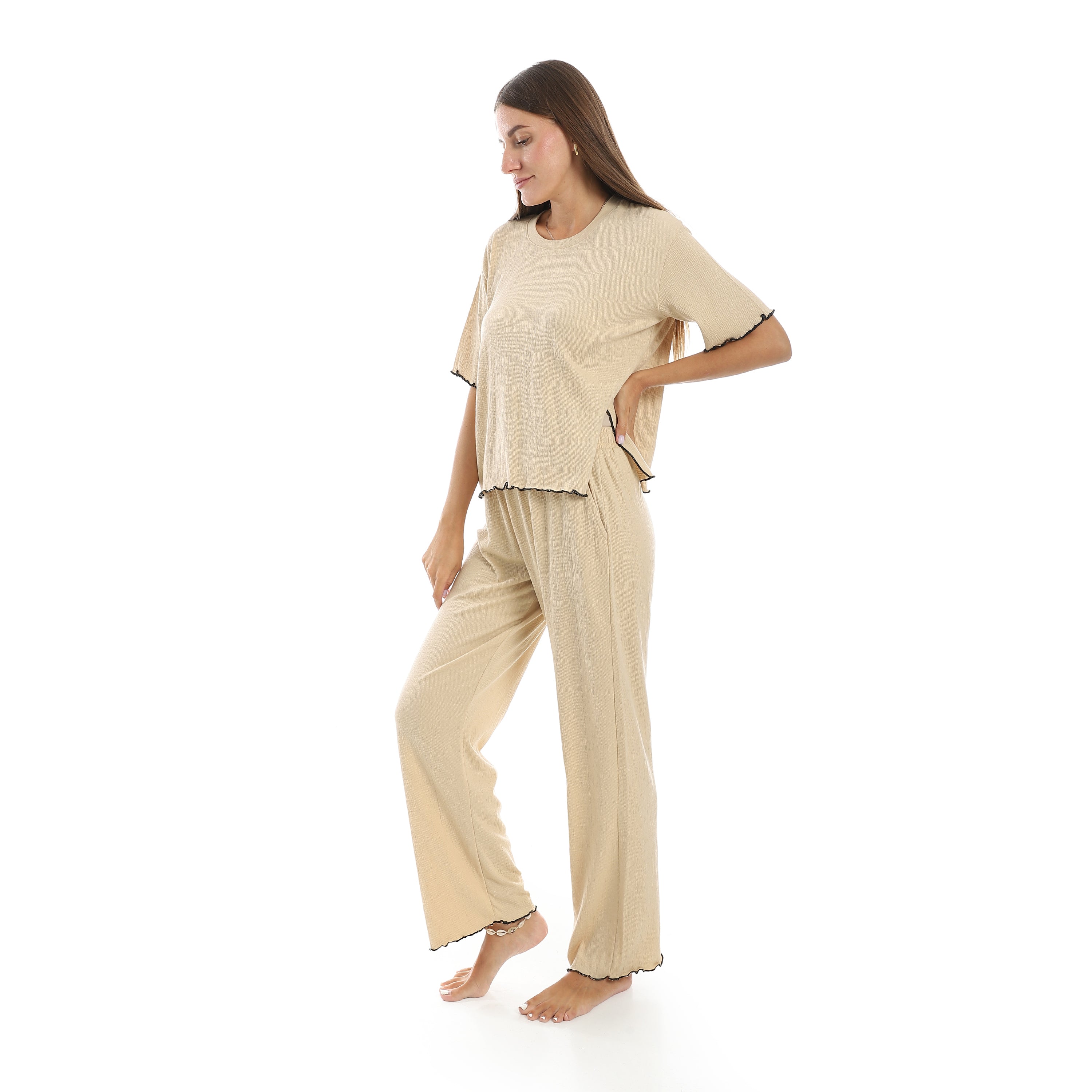 Women’s Jacquard Pajama Set - Beige