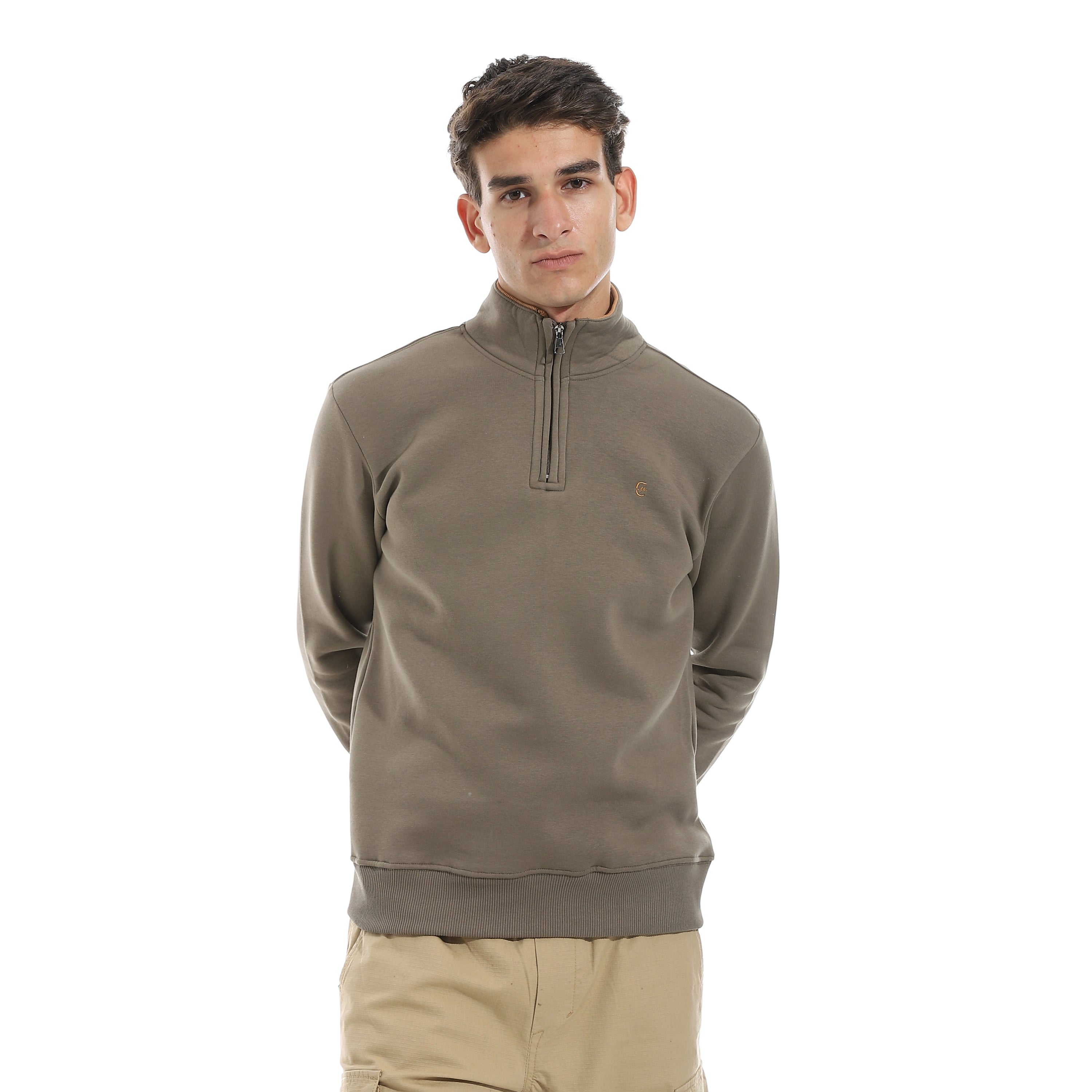 Men’s Half-Zip High-Neck Sweatshirt-Dark Grey