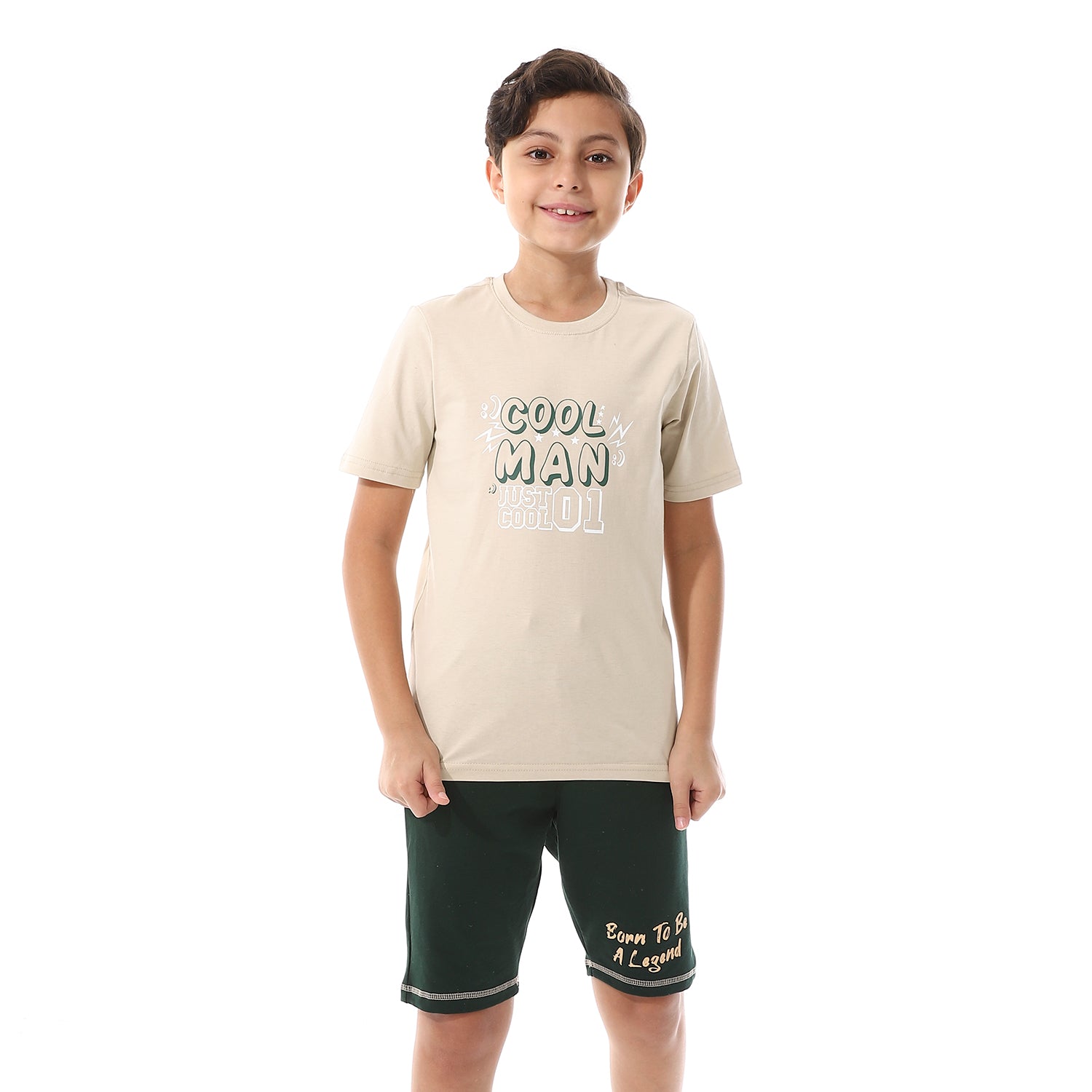 Summer Pajamas For Boys Shorts and Half Sleeves - Biege & Green