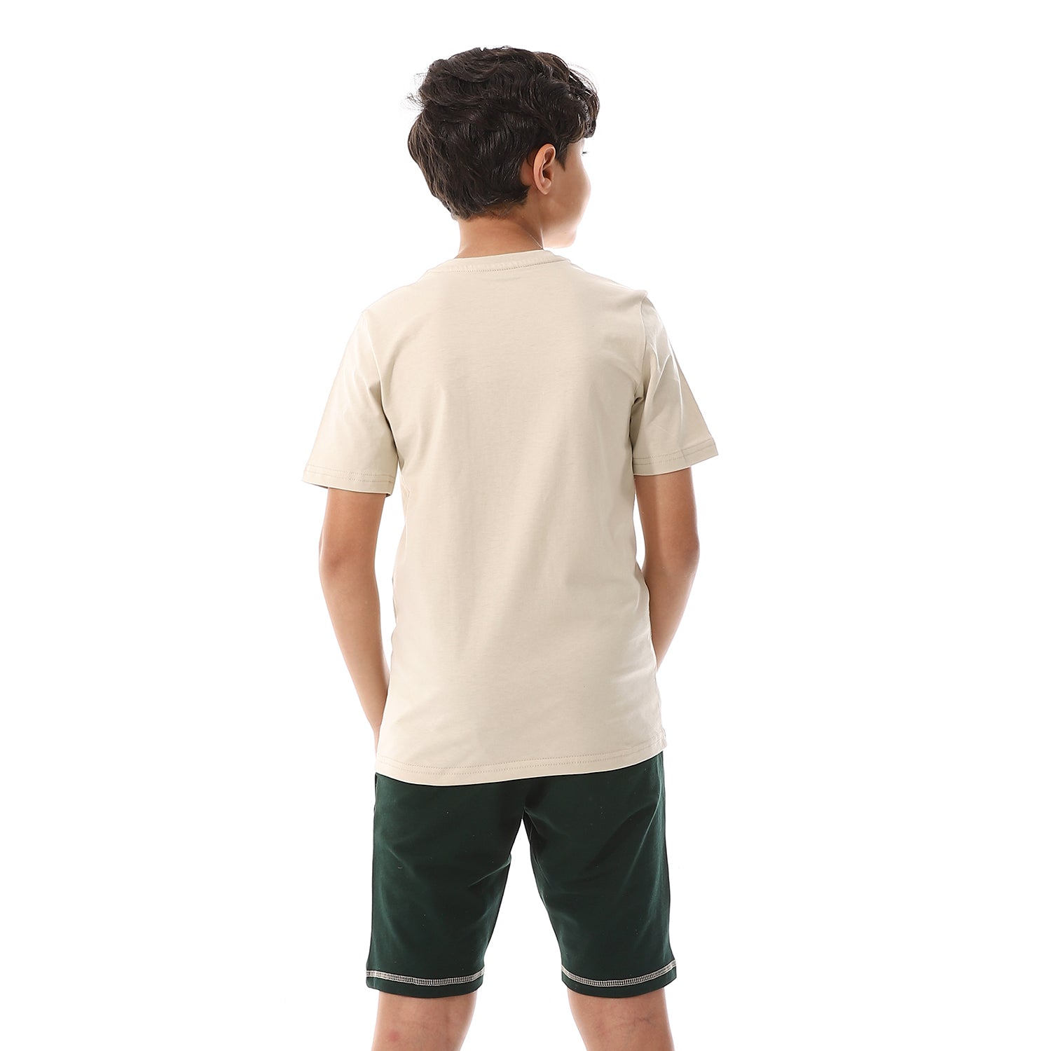 Summer Pajamas For Boys Shorts and Half Sleeves - Biege & Green