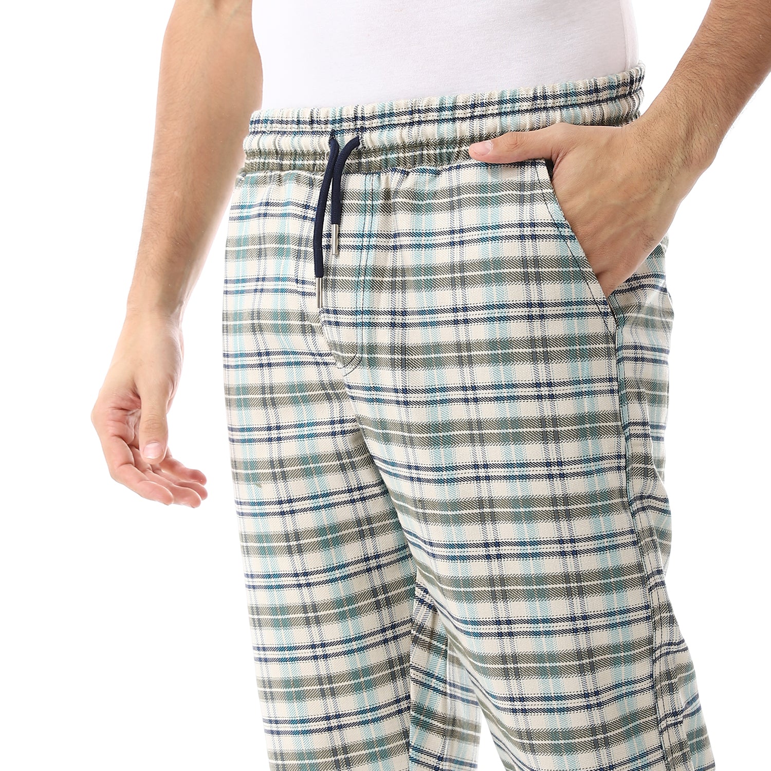 Men's Red Cotton winter Check Pants - Beige