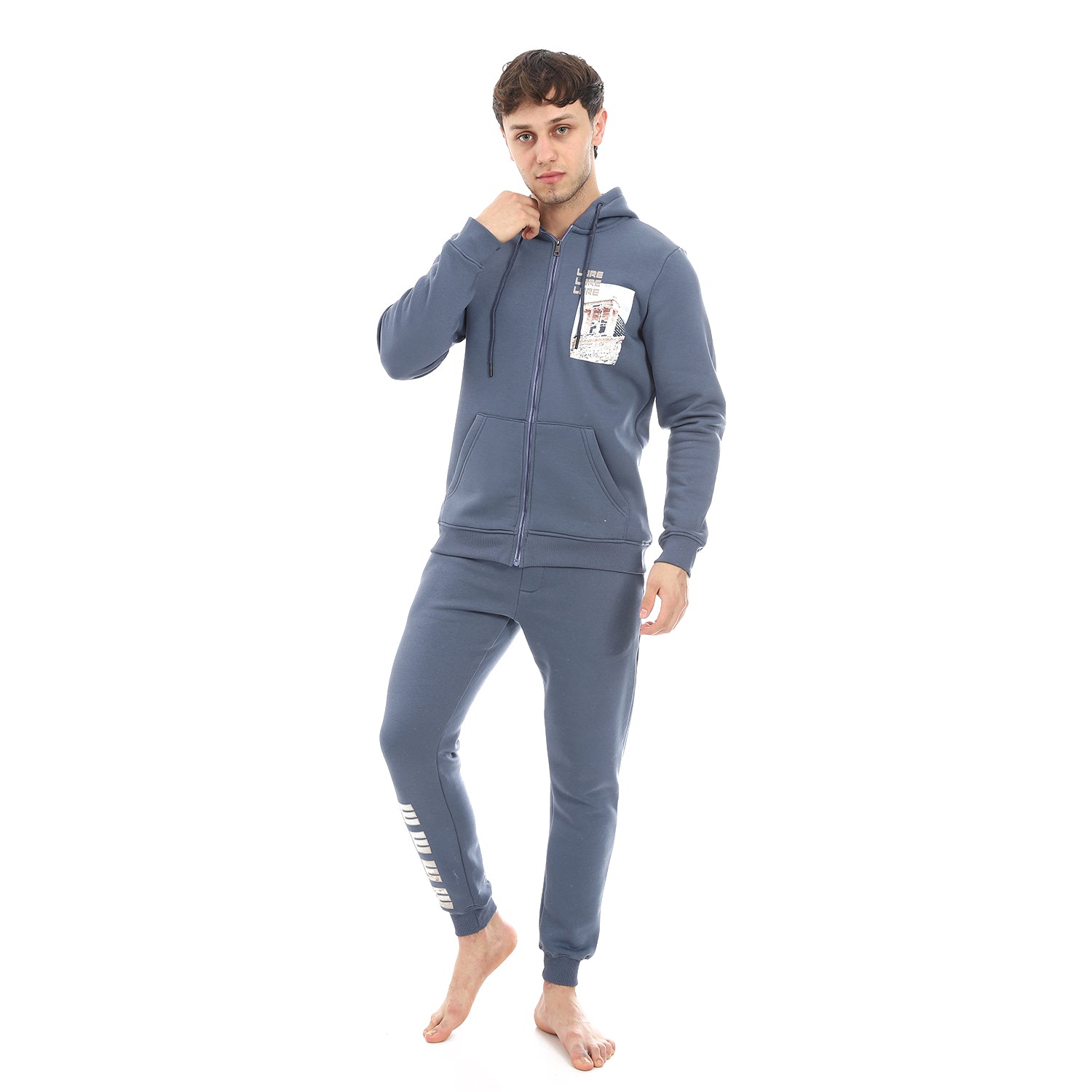 Men's Indigo Printed Winter Hoodie - Modern And Warm Loungewear