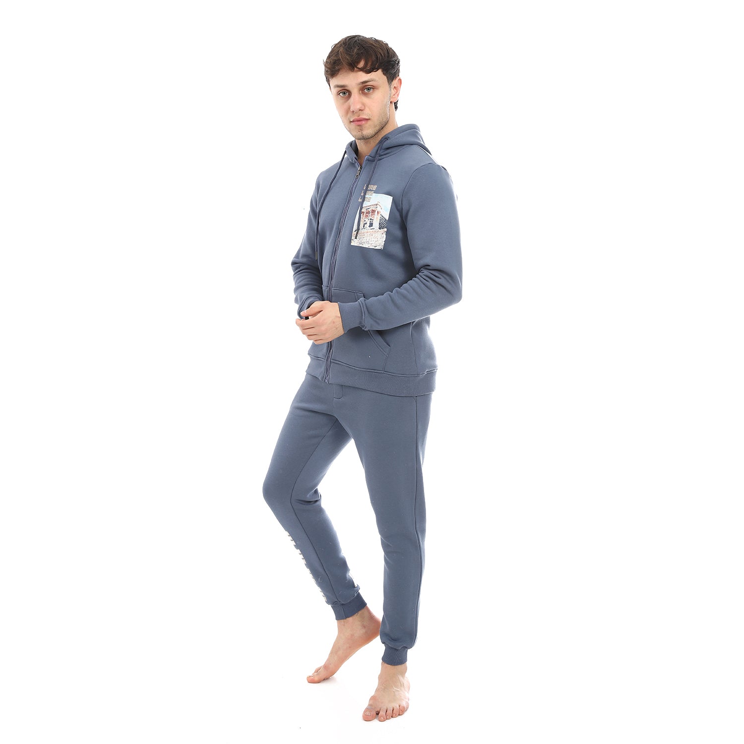 Men's Indigo Printed Winter Hoodie - Modern And Warm Loungewear